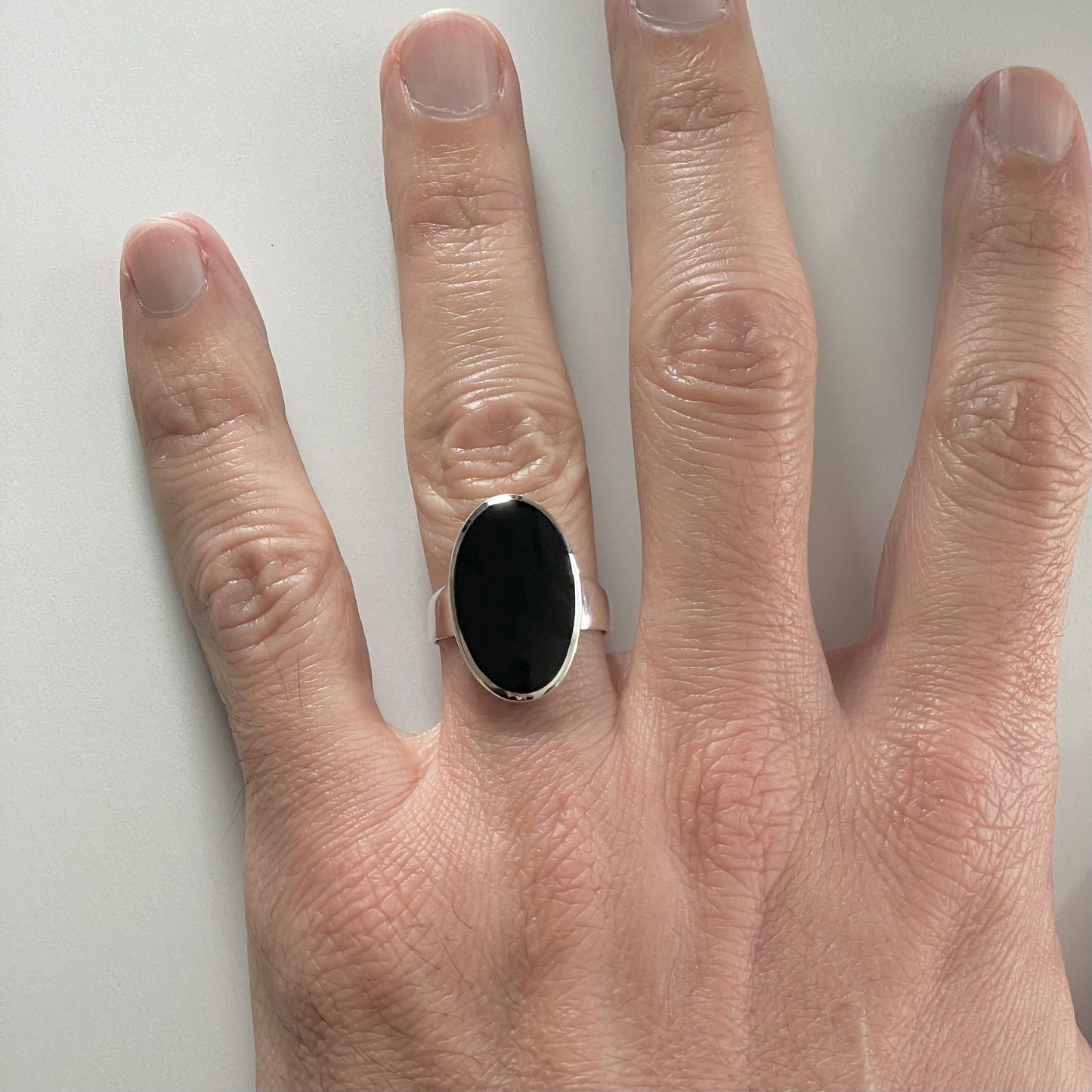 Oval Black Agate Sterling Silver Ring: Unisex Statement Jewelry