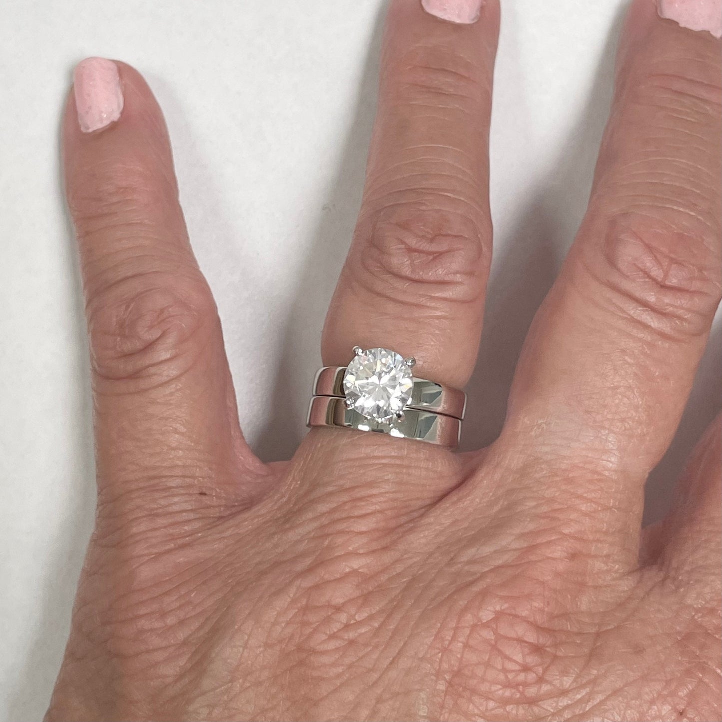 CZ Solitaire Sterling Silver Wedding Ring Set