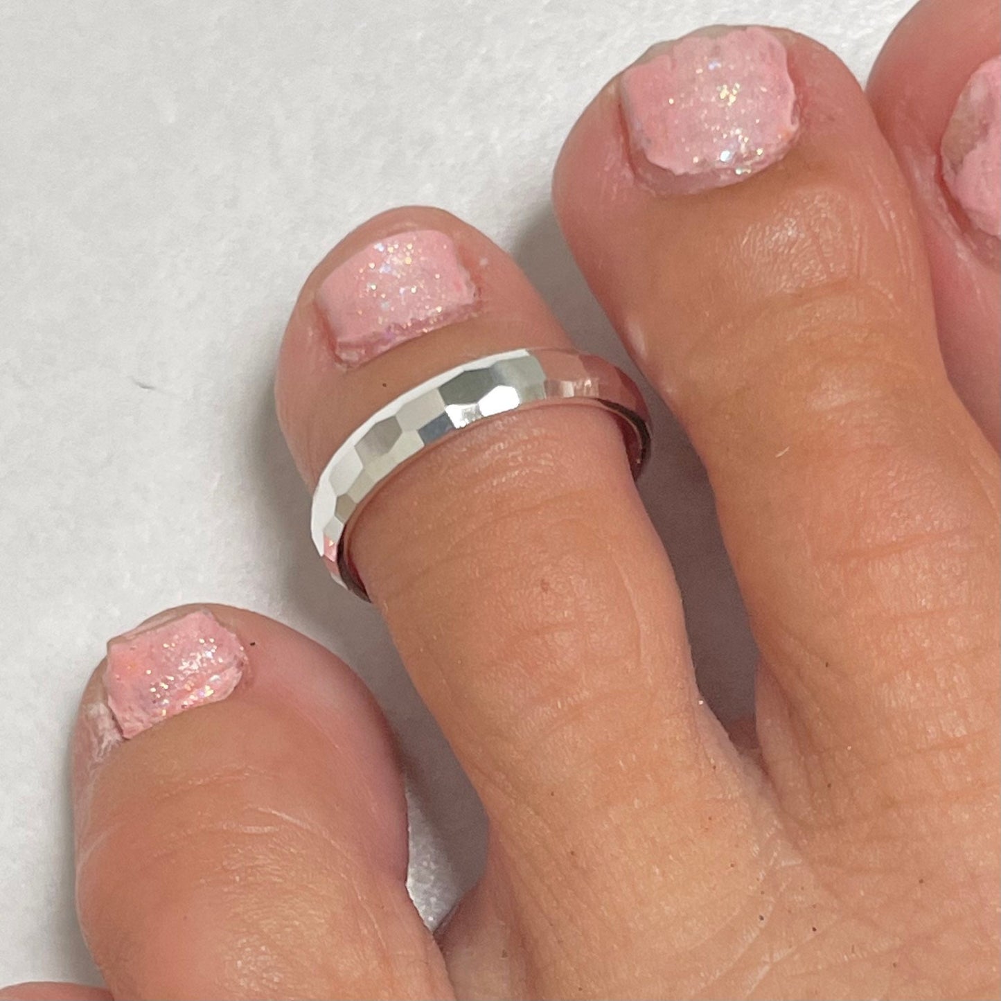 Sterling Silver Polished Flat Band Toe Ring - Adjustable 3mm