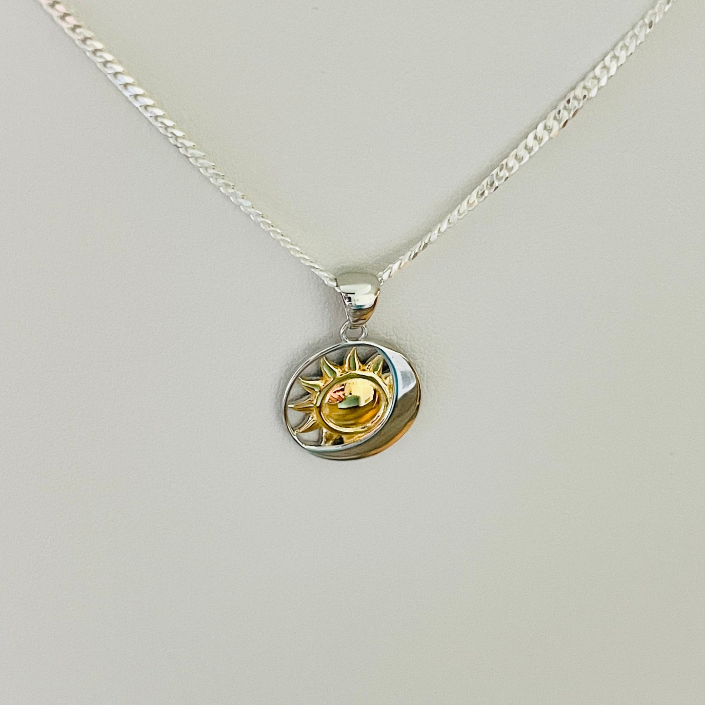 Sterling Silver Sun and Moon Necklace: Celestial Pendant