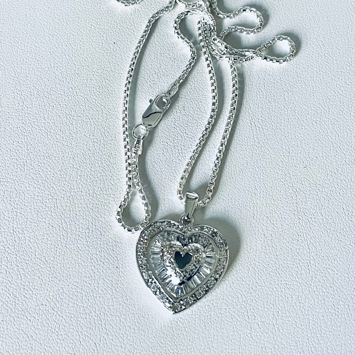 Sterling Silver CZ Heart Pendant Necklace - Italian Chain
