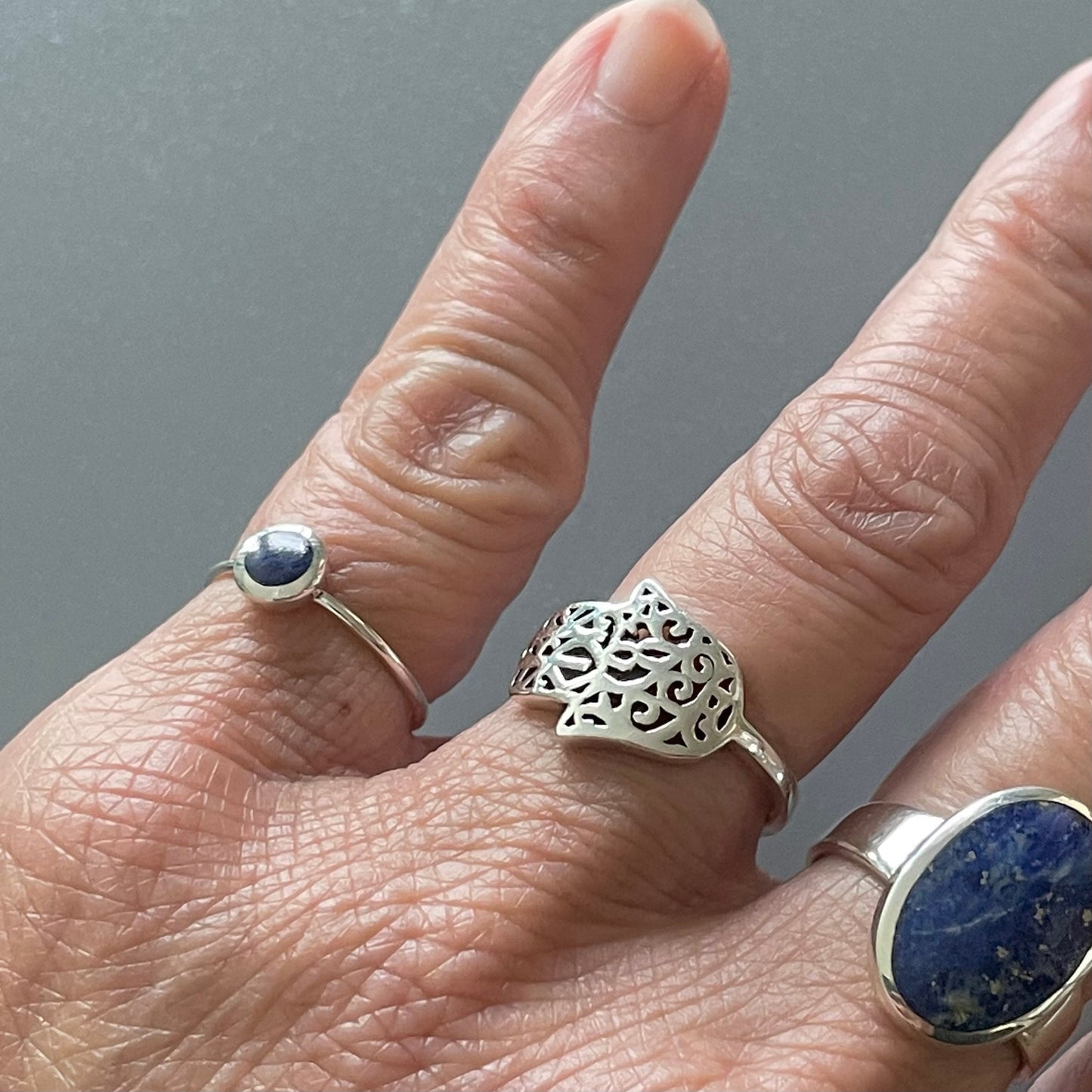 Sterling Silver Tiny Round Blue Lapis Ring, Simple Dainty Ring, Boho Ring, Thin Blue Silver Band, Round Silver Ring, Blue Lapis Roud Ring