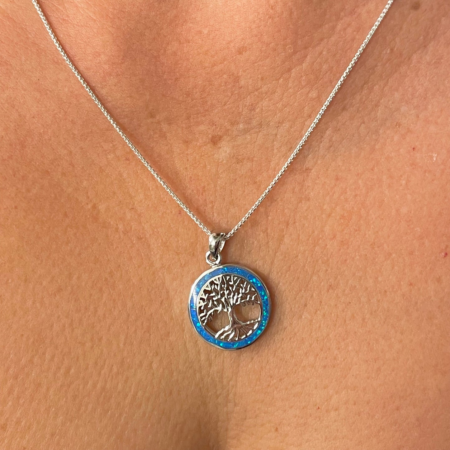 Opal Tree of Life Sterling Silver Ring or Necklace Pendant, Blue Opal Ring, Family Tree Necklace, Family Tree Promise Ring, Opal Necklace
