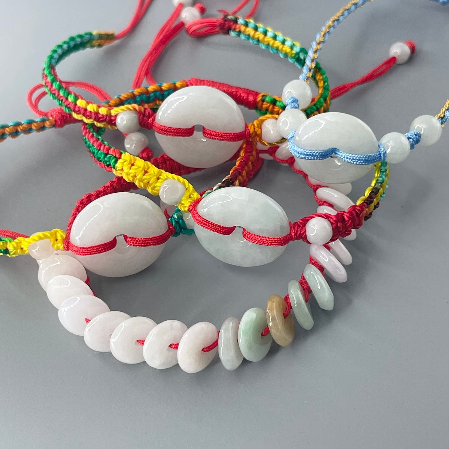 Natural one or multiple Jade Donuts red, blue rope Bracelet, Women Jade Bracelets, Unisex Jade Bracelet or Anklet, Promise Jade Bracelet.