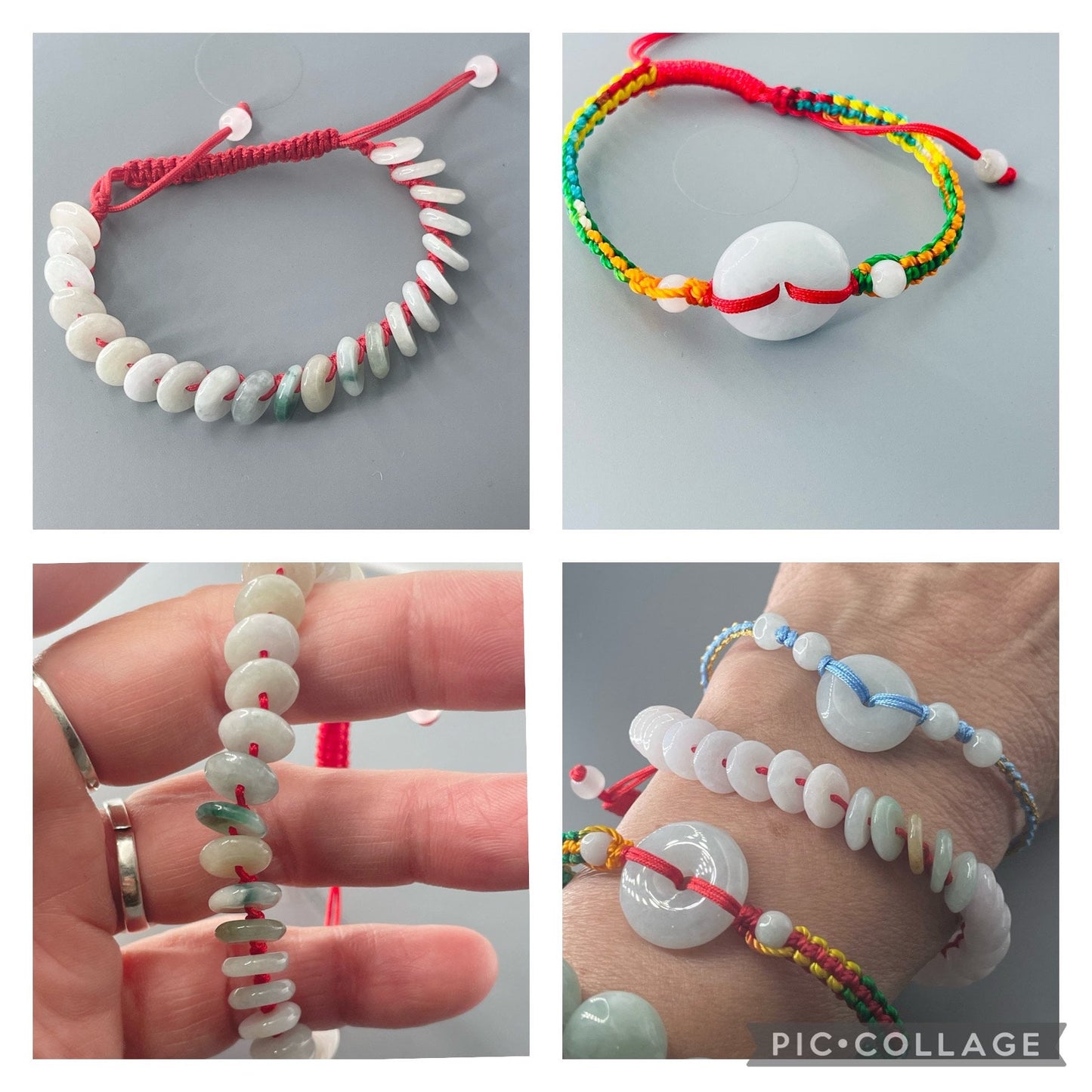 Natural one or multiple Jade Donuts red, blue rope Bracelet, Women Jade Bracelets, Unisex Jade Bracelet or Anklet, Promise Jade Bracelet.