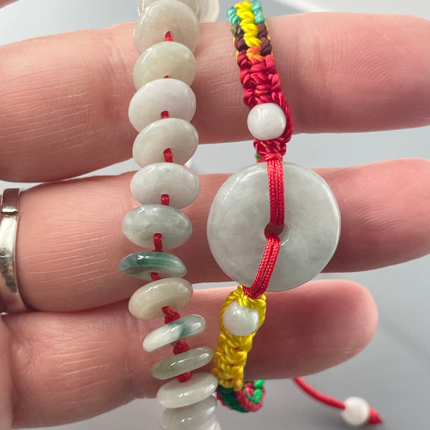 Natural one or multiple Jade Donuts red, blue rope Bracelet, Women Jade Bracelets, Unisex Jade Bracelet or Anklet, Promise Jade Bracelet.