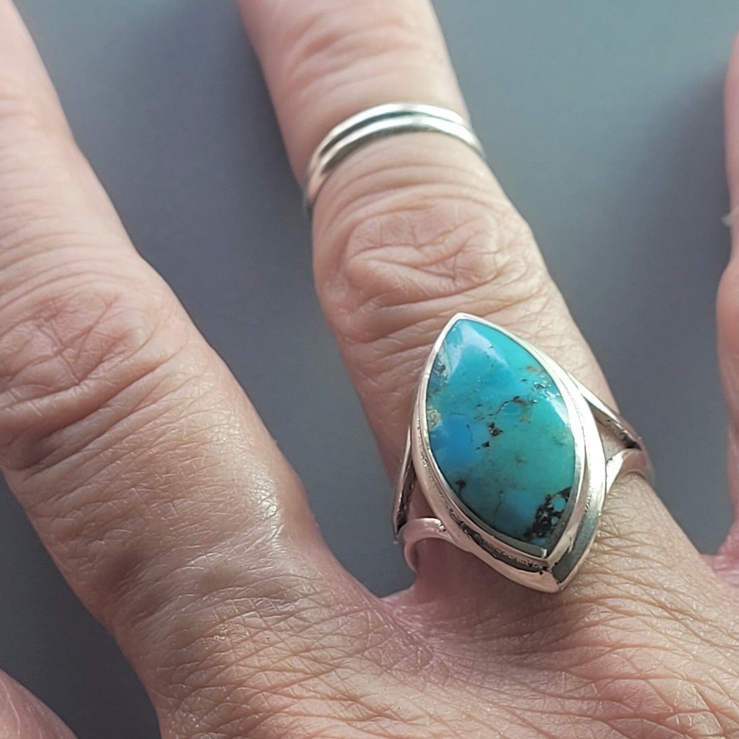 Sterling Silver Genuine Turquoise or Abalone Ring, Diamond Shape Silver Turquoise Ring, Promise Love Ring, Silver Abalone Ring, Simple Ring