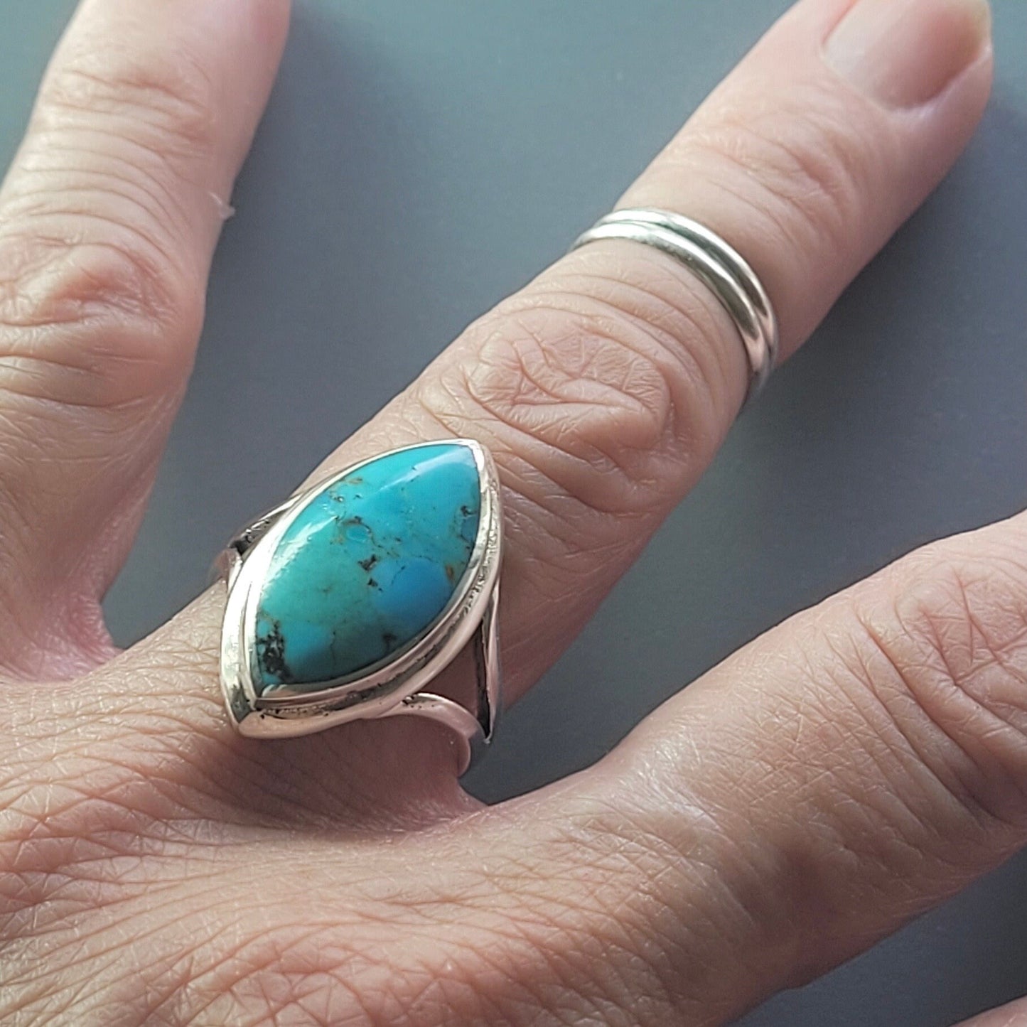 Sterling Silver Genuine Turquoise or Abalone Ring, Diamond Shape Silver Turquoise Ring, Promise Love Ring, Silver Abalone Ring, Simple Ring