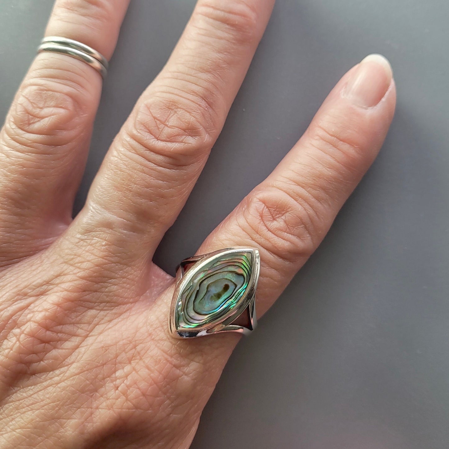 Sterling Silver Genuine Turquoise or Abalone Ring, Diamond Shape Silver Turquoise Ring, Promise Love Ring, Silver Abalone Ring, Simple Ring