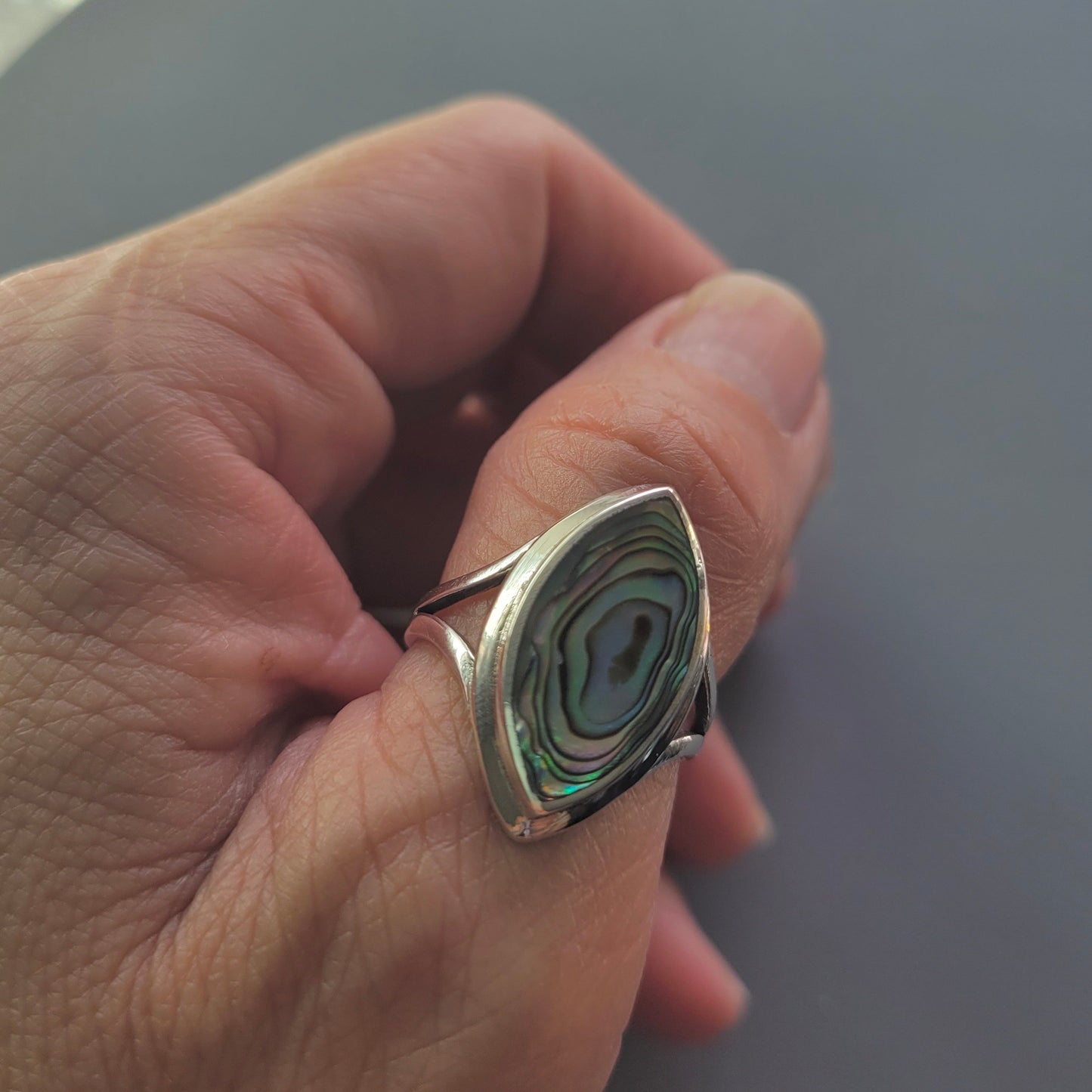 Sterling Silver Genuine Turquoise or Abalone Ring, Diamond Shape Silver Turquoise Ring, Promise Love Ring, Silver Abalone Ring, Simple Ring