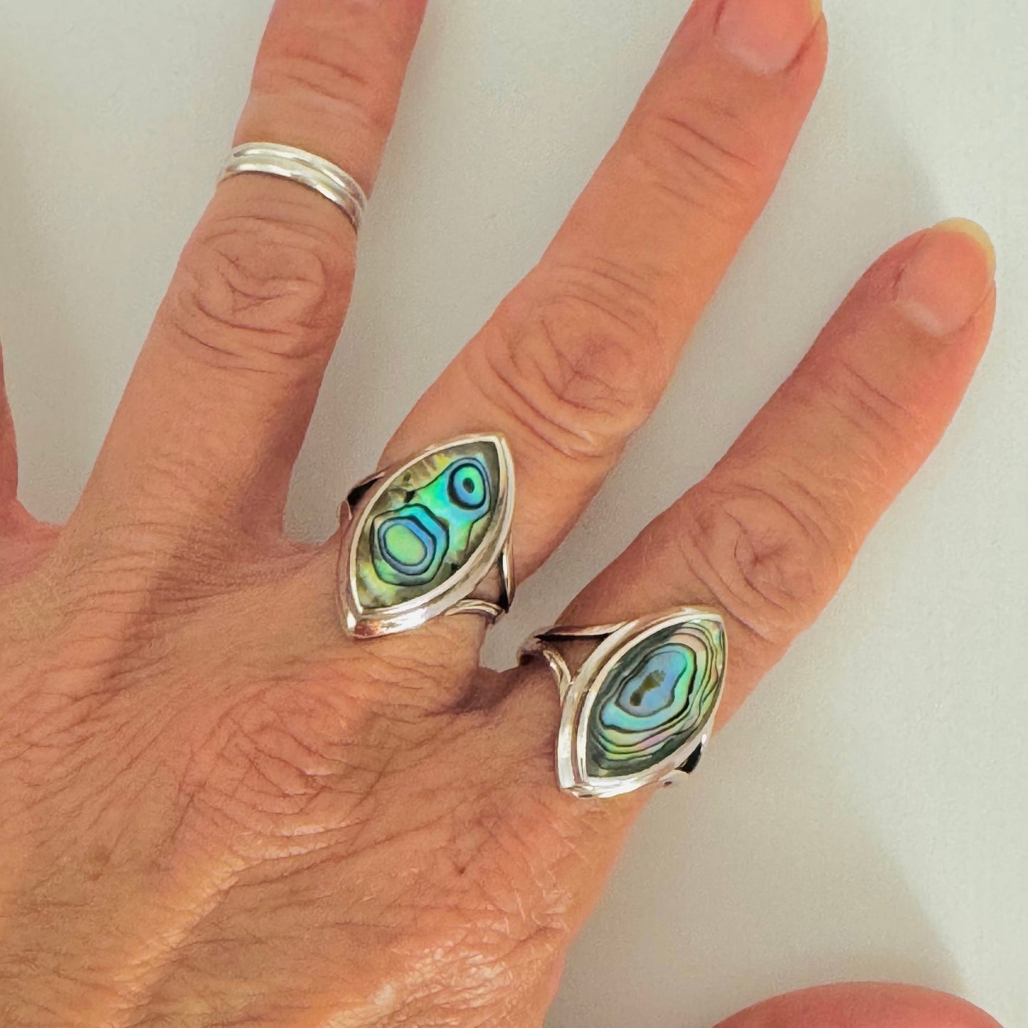 Sterling Silver Genuine Turquoise or Abalone Ring, Diamond Shape Silver Turquoise Ring, Promise Love Ring, Silver Abalone Ring, Simple Ring