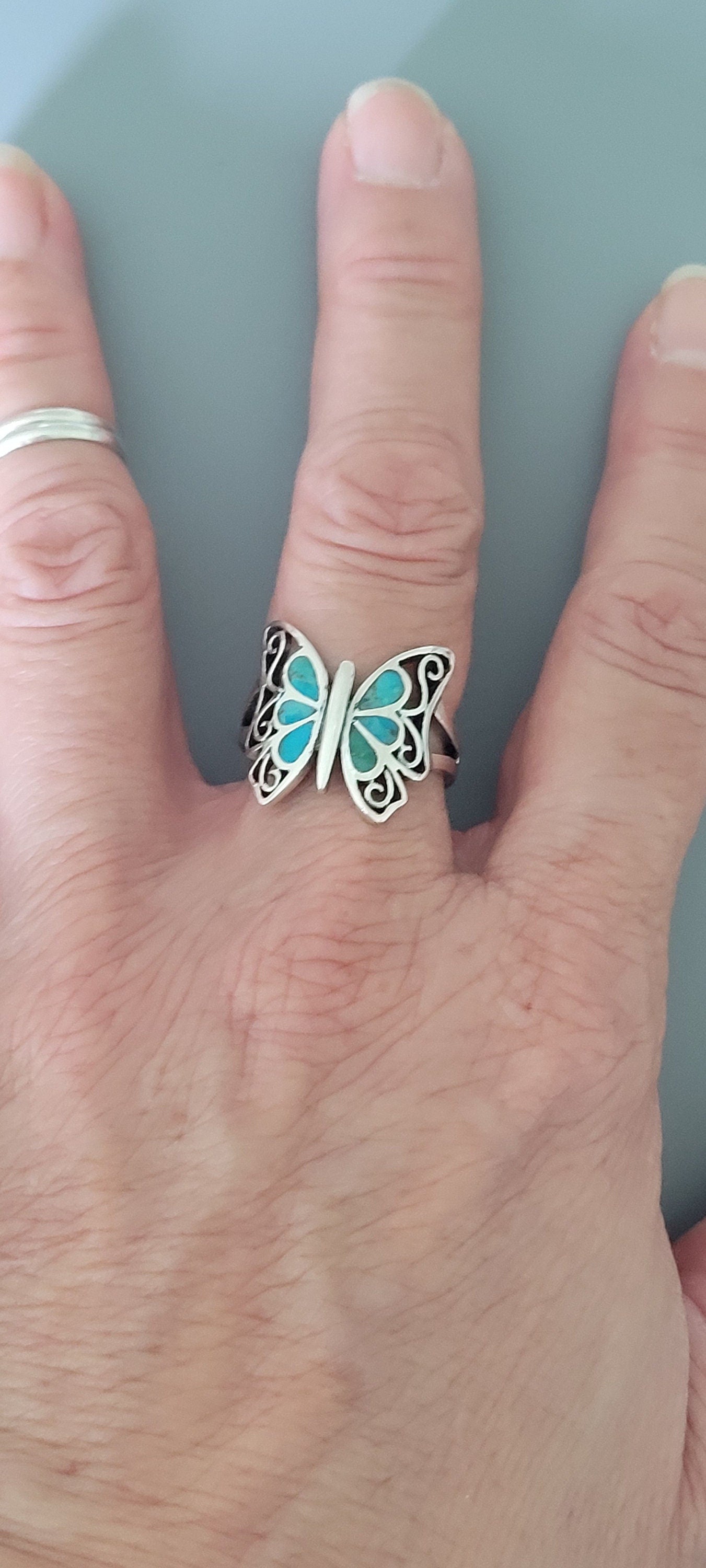Sterling Silver Butterfly Ring: Genuine Turquoise or Multi Stone