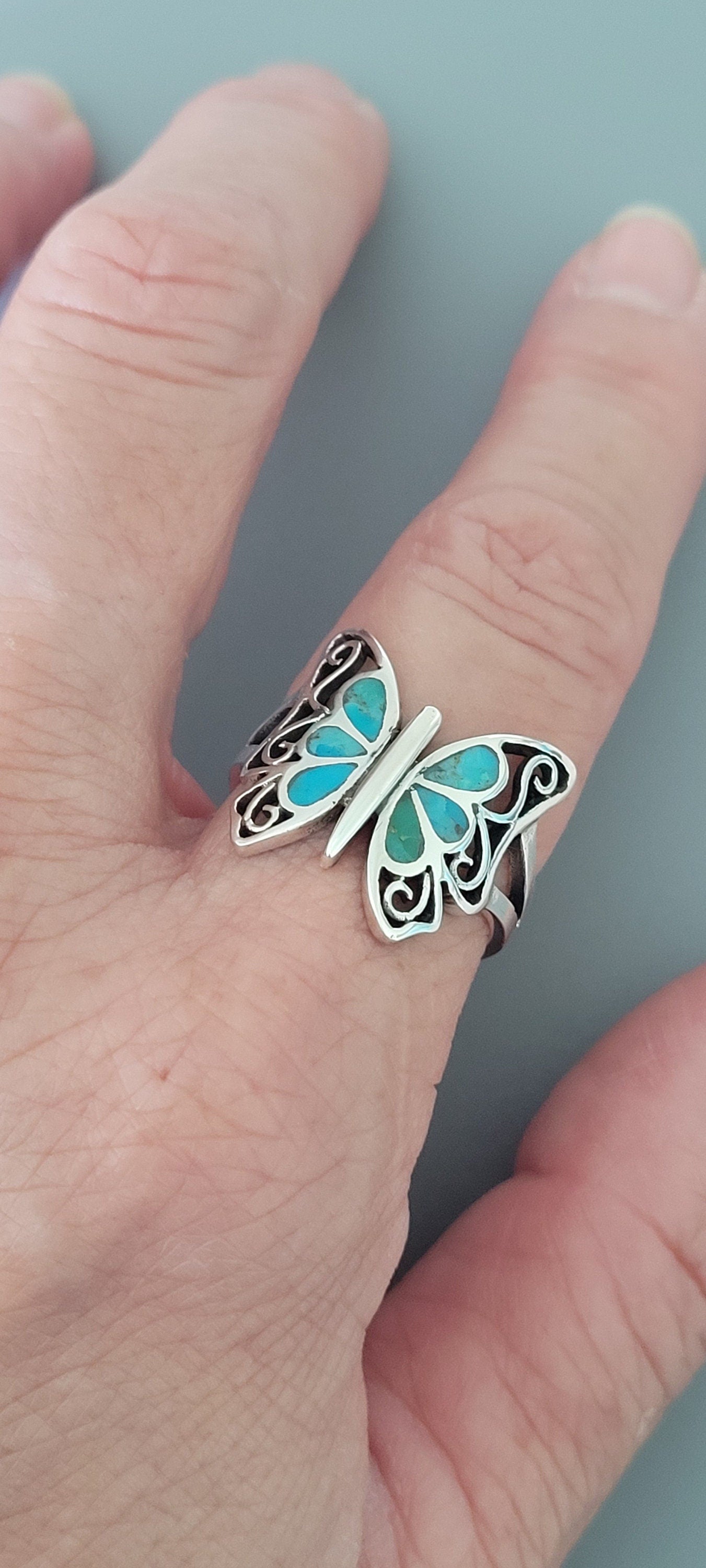 Sterling Silver Butterfly Genuine Turquoise or Mutiple Color Ring, Silver Turquoise Ring, Promise Butterfly Ring, Silver Butterfly Ring.