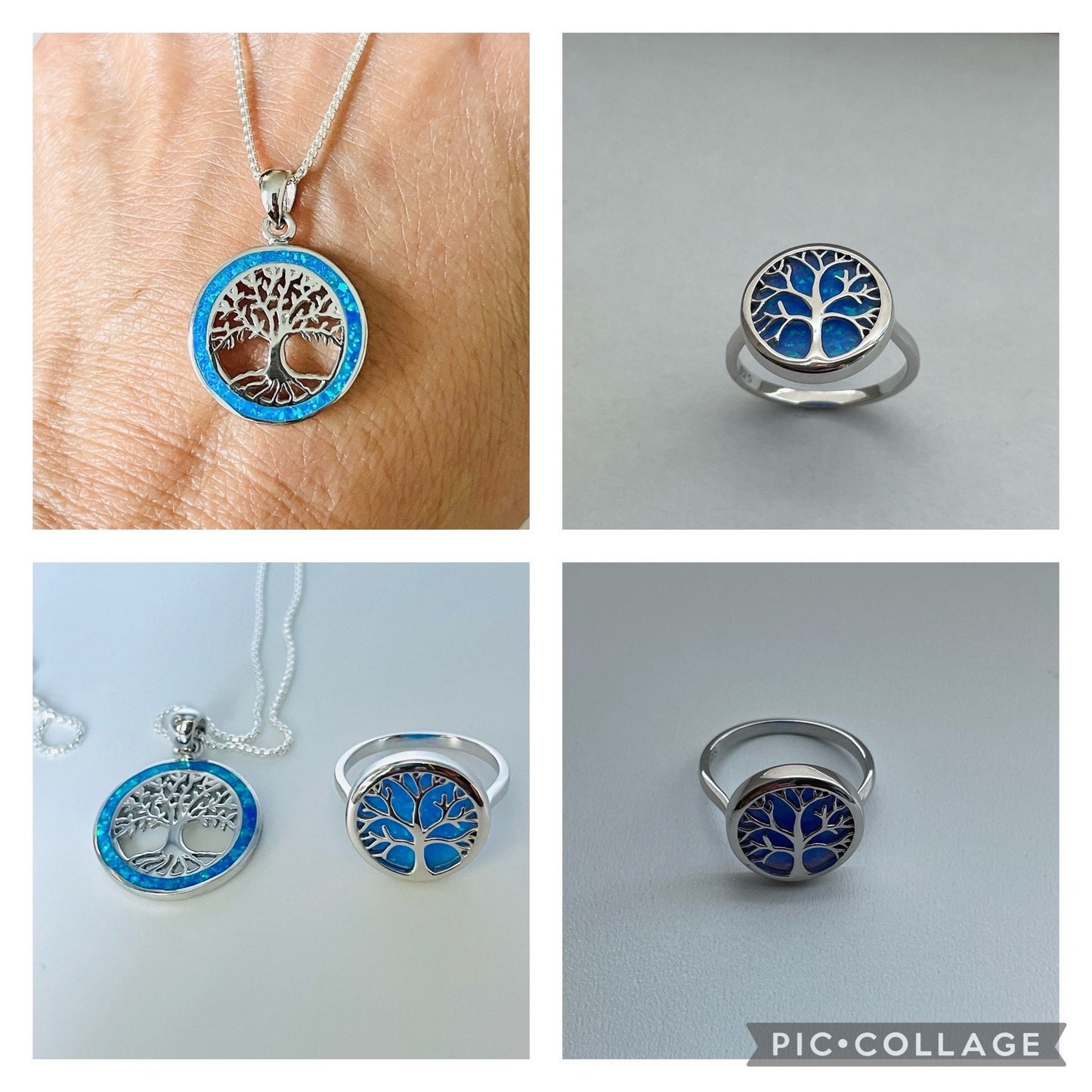 Opal Tree of Life Sterling Silver Ring or Necklace Pendant, Blue Opal Ring, Family Tree Necklace, Family Tree Promise Ring, Opal Necklace