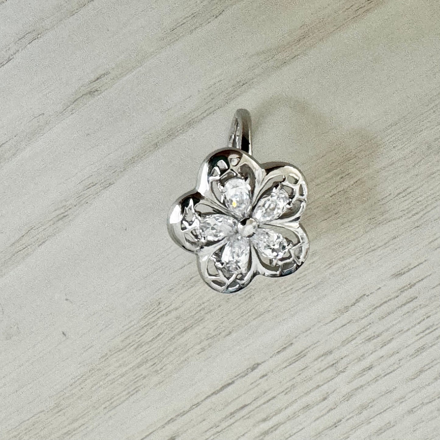 Plumeria CZ Teardrop Sterling Silver Ring, Thin Band, Silver Filigree Ring, Flower Promise Ring, CZ Flower Anniversary Ring, I love U Ring.