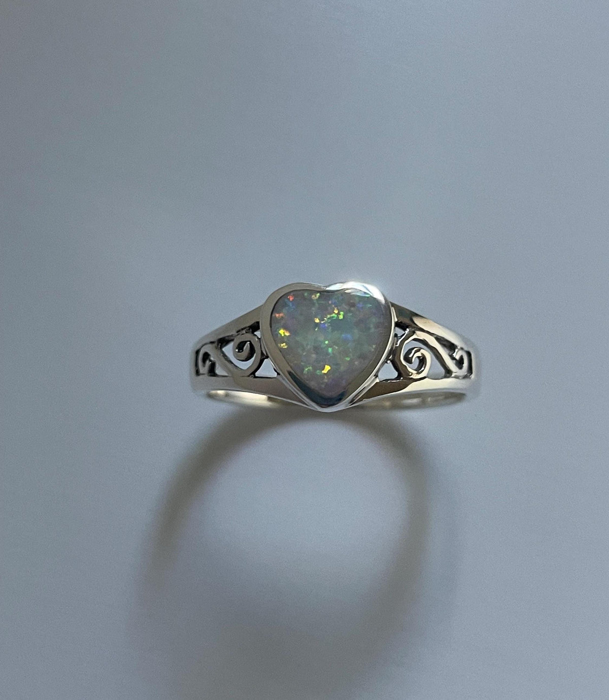 Sterling Silver Heart Ring: Genuine Turquoise or Black Agate
