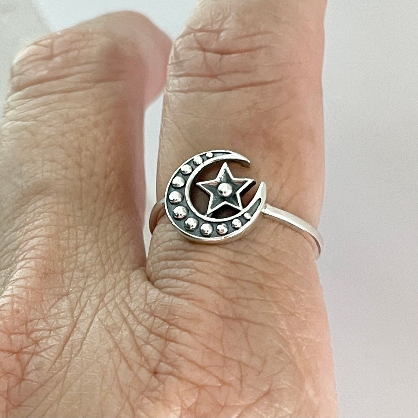 Sterling Silver Star and Moon Ring: Boho Promise Ring