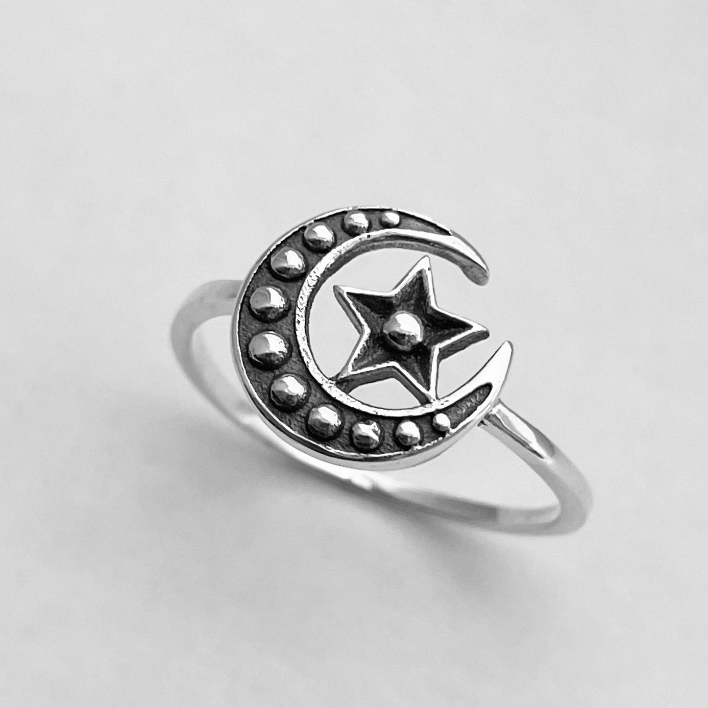 Sterling Silver Star and Moon Ring: Boho Promise Ring