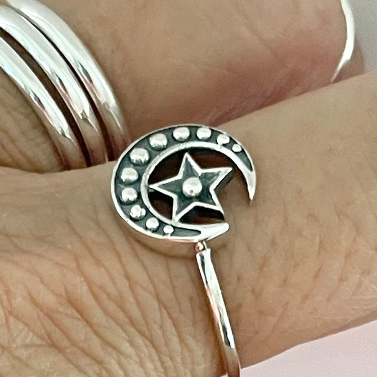 Sterling Silver Star & Moon Ring, Silver Love ring, Star Silver Ring, Moon Silver Ring, Dainty Ring, Boho Ring, Silver Ring, Promise Ring