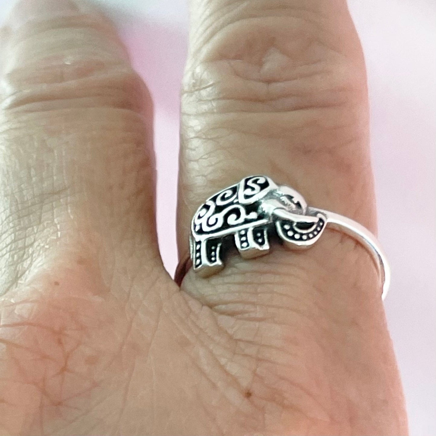 Oxidized Sterling Silver Filigree Elephant Ring