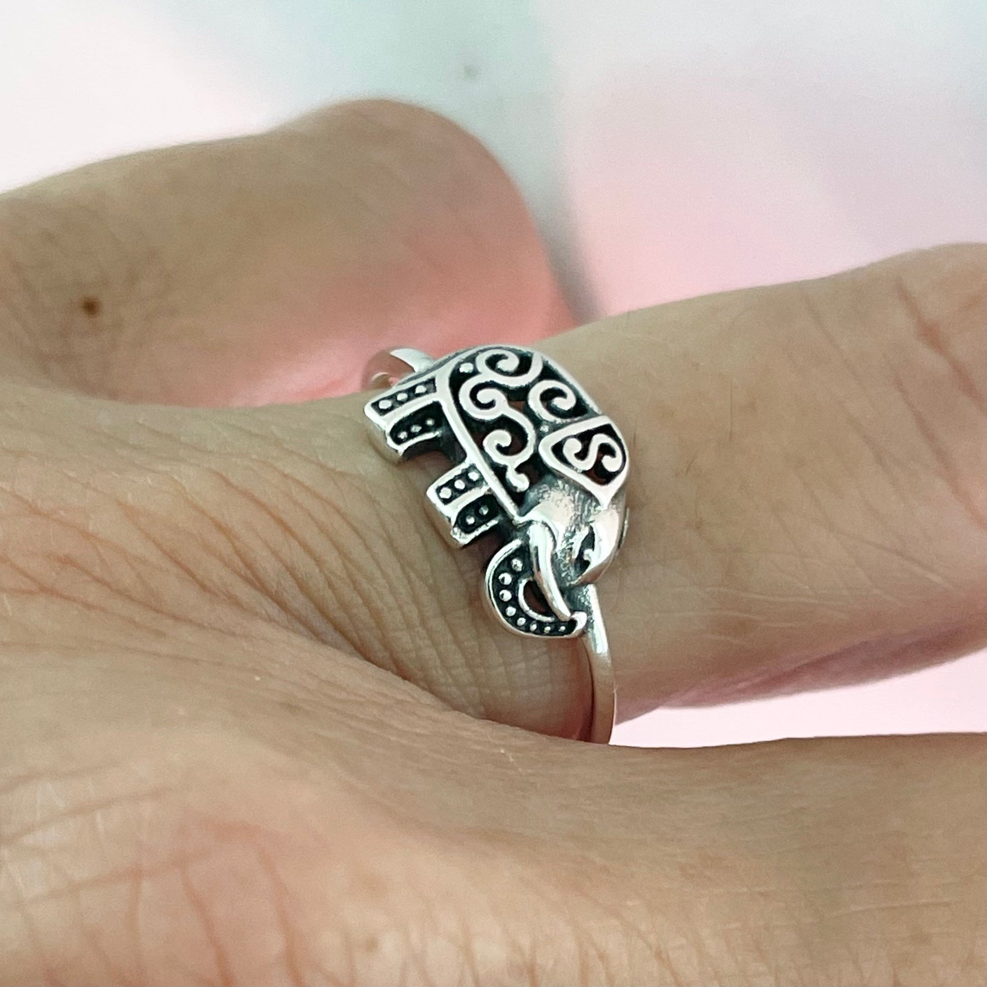 Sterling Silver Filigree Elephant Ring, Silver Ring, Religious Ring, Promise Elephant Ring, Silver Filigree Ring,