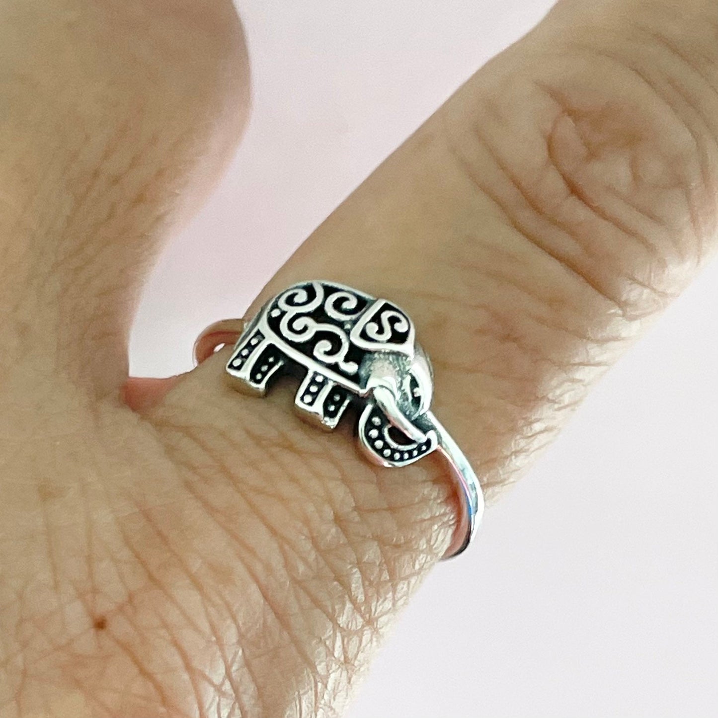 Oxidized Sterling Silver Filigree Elephant Ring