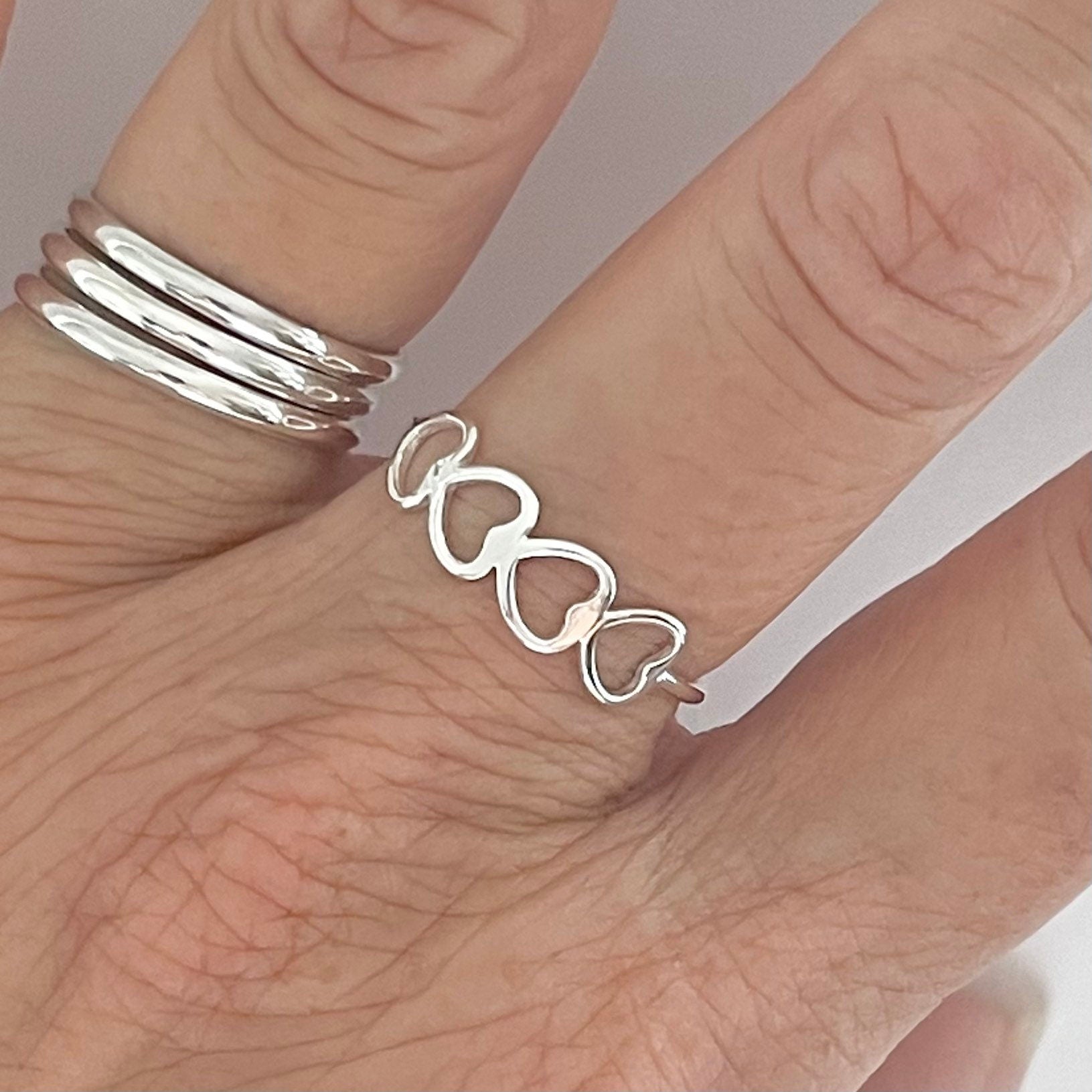 Four Hearts Dainty Sideway Sterling Silver Ring, Silver Ring, Love Ring, Silver Hearts Ring, Dainty Ring, Promise Heart Ring, Stackable Ring