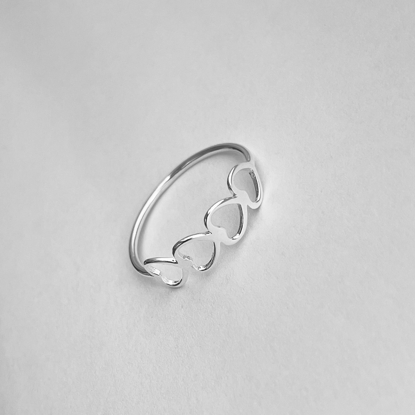 Four Hearts Dainty Sideway Sterling Silver Ring, Silver Ring, Love Ring, Silver Hearts Ring, Dainty Ring, Promise Heart Ring, Stackable Ring