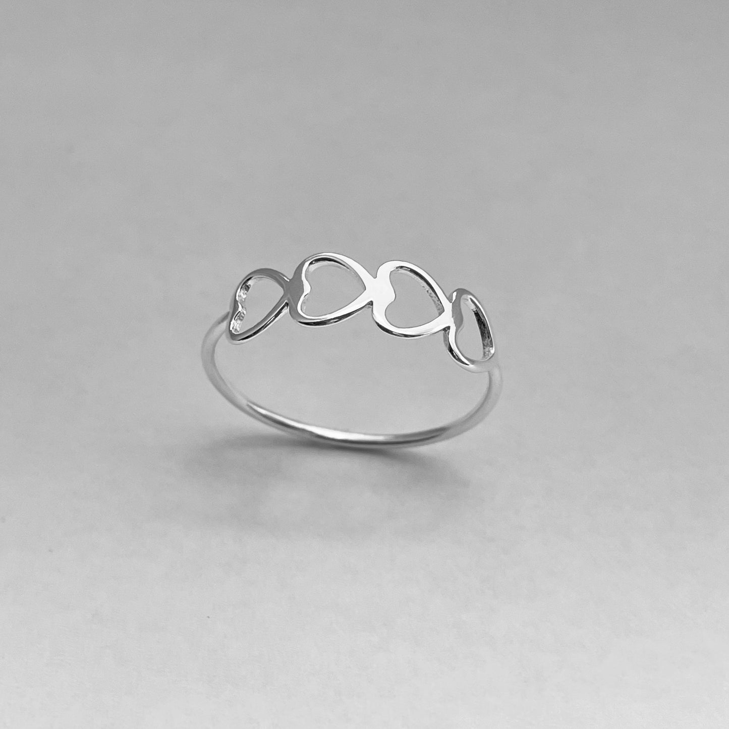 Four Hearts Dainty Sideway Sterling Silver Ring, Silver Ring, Love Ring, Silver Hearts Ring, Dainty Ring, Promise Heart Ring, Stackable Ring