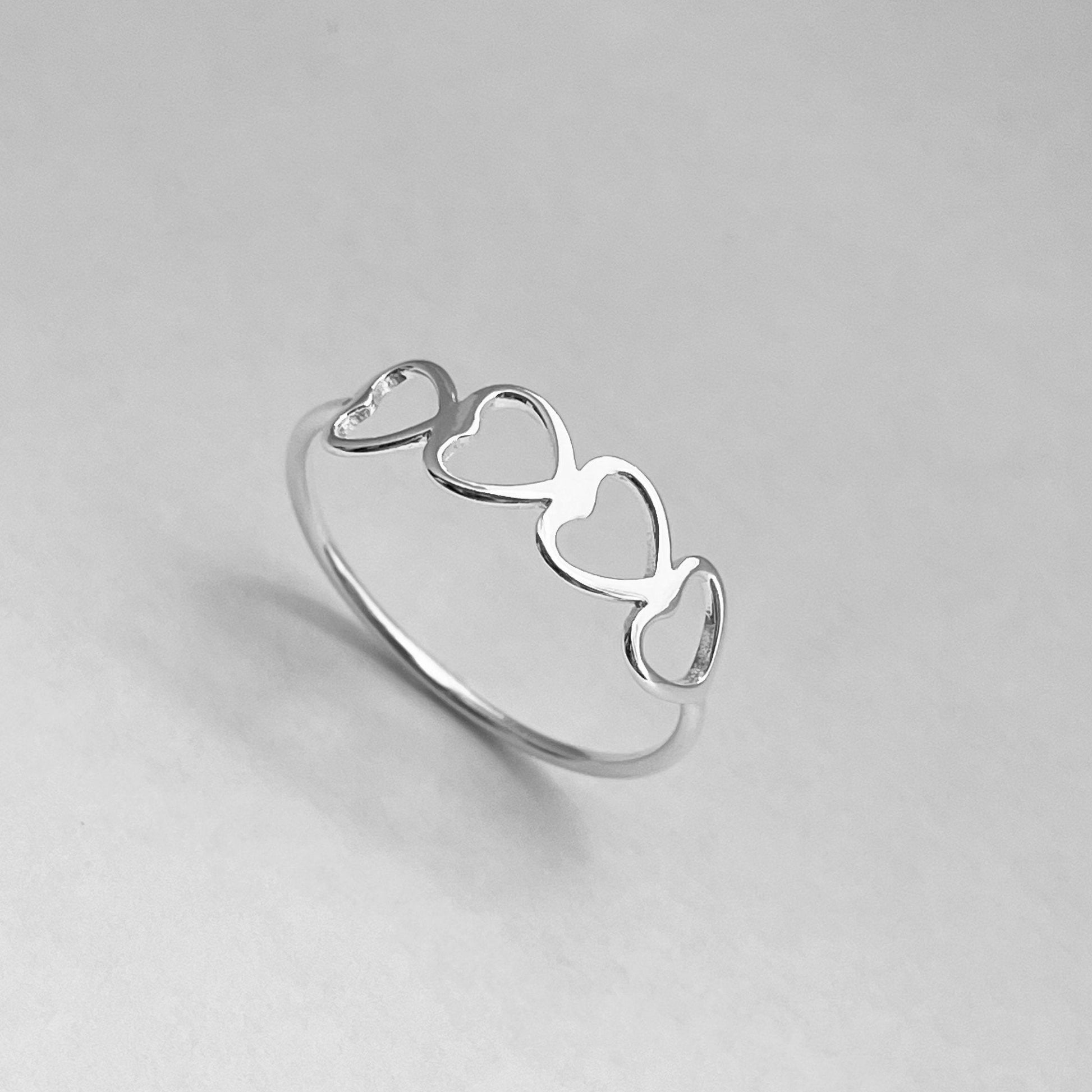 Four Hearts Dainty Sideway Sterling Silver Ring, Silver Ring, Love Ring, Silver Hearts Ring, Dainty Ring, Promise Heart Ring, Stackable Ring