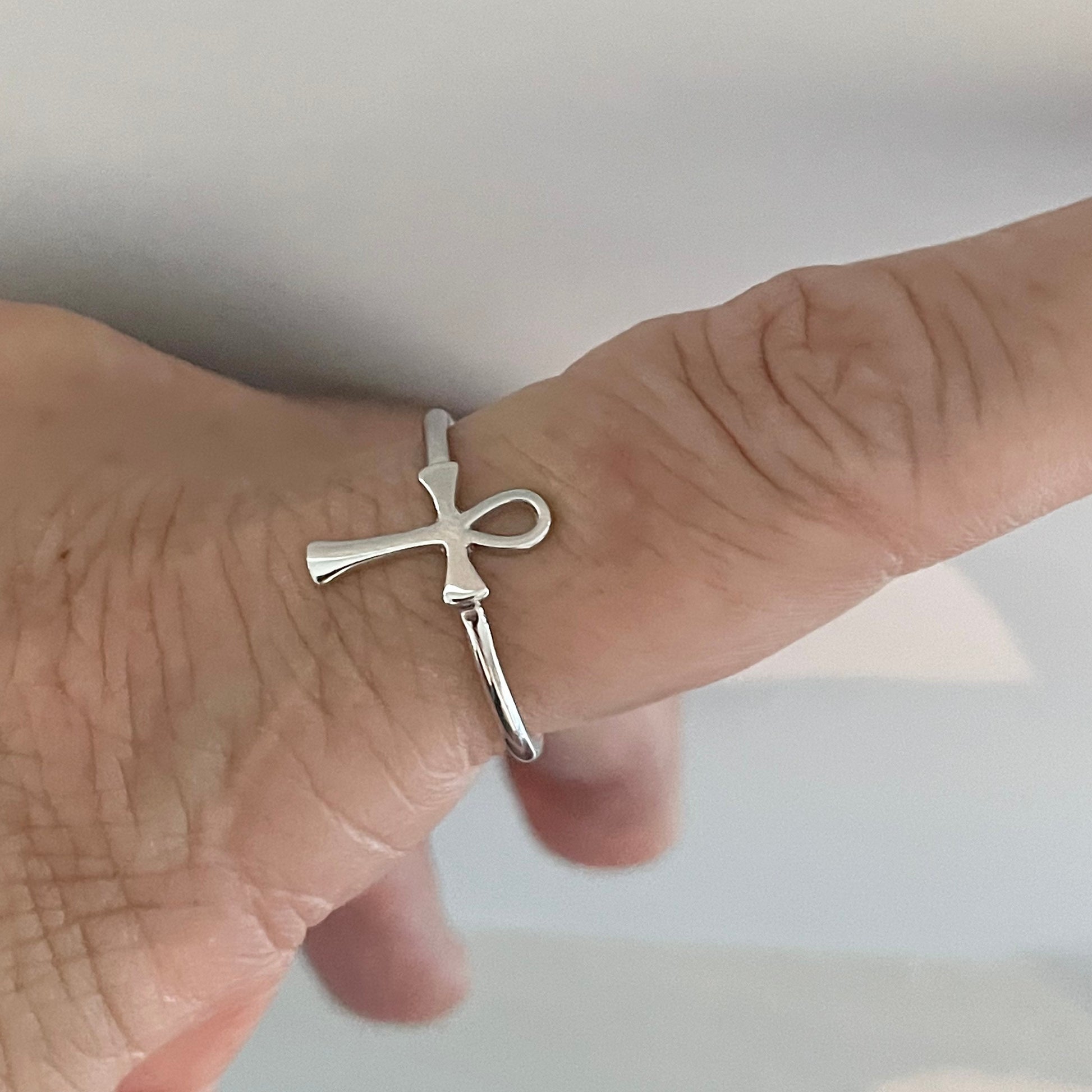 Sterling Silver Egyptian Ankh Dainty Ring, Silver Cross Ring, Silver Love Ring, Religious Ring, Silver Ring, Statement Ring.