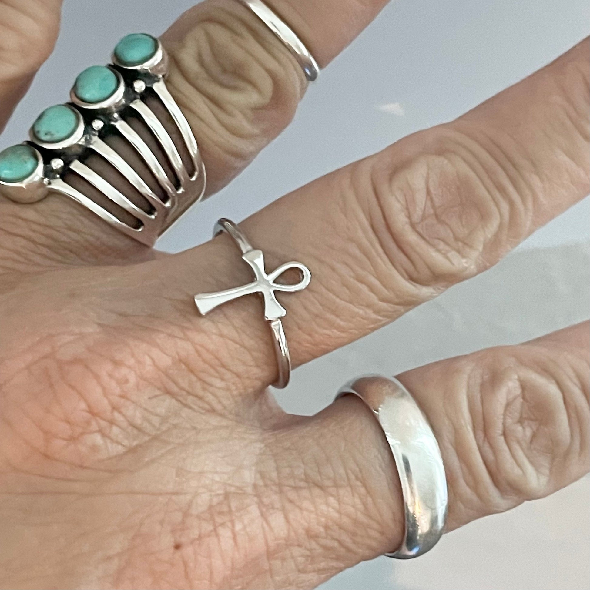 Sterling Silver Egyptian Ankh Dainty Ring, Silver Cross Ring, Silver Love Ring, Religious Ring, Silver Ring, Statement Ring.