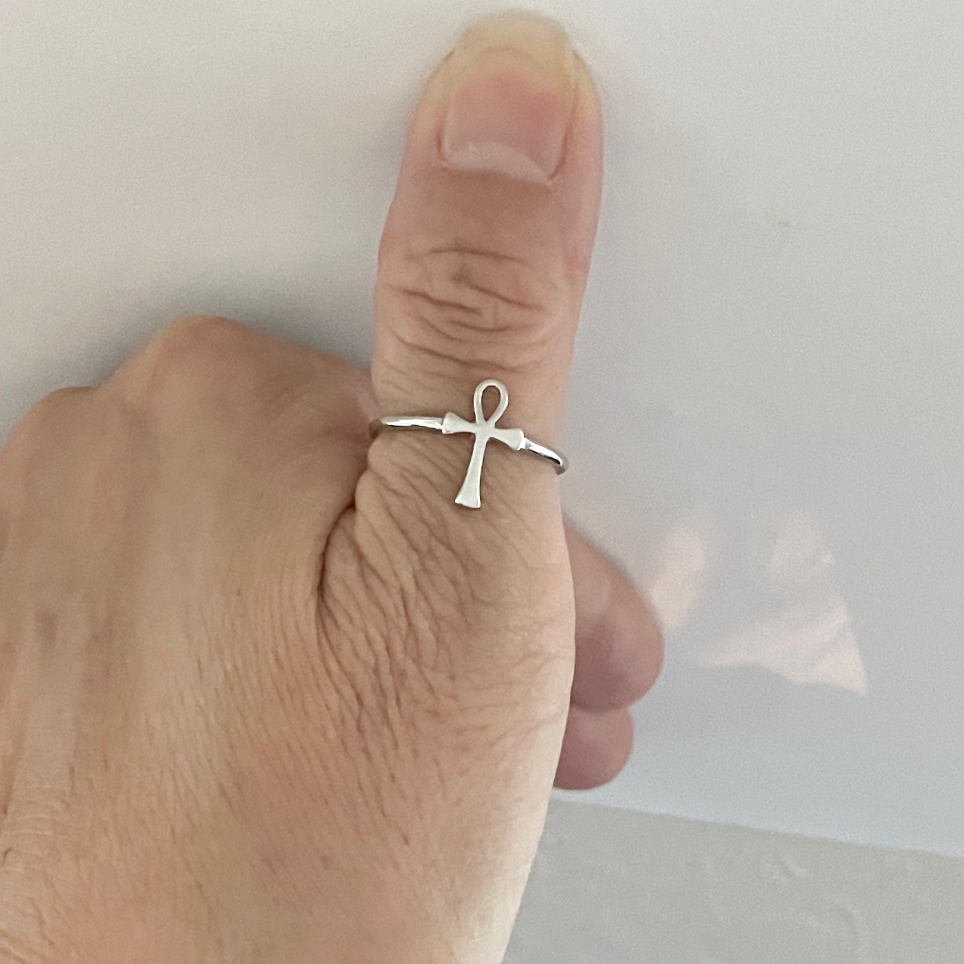 Sterling Silver Egyptian Ankh Dainty Ring, Silver Cross Ring, Silver Love Ring, Religious Ring, Silver Ring, Statement Ring.