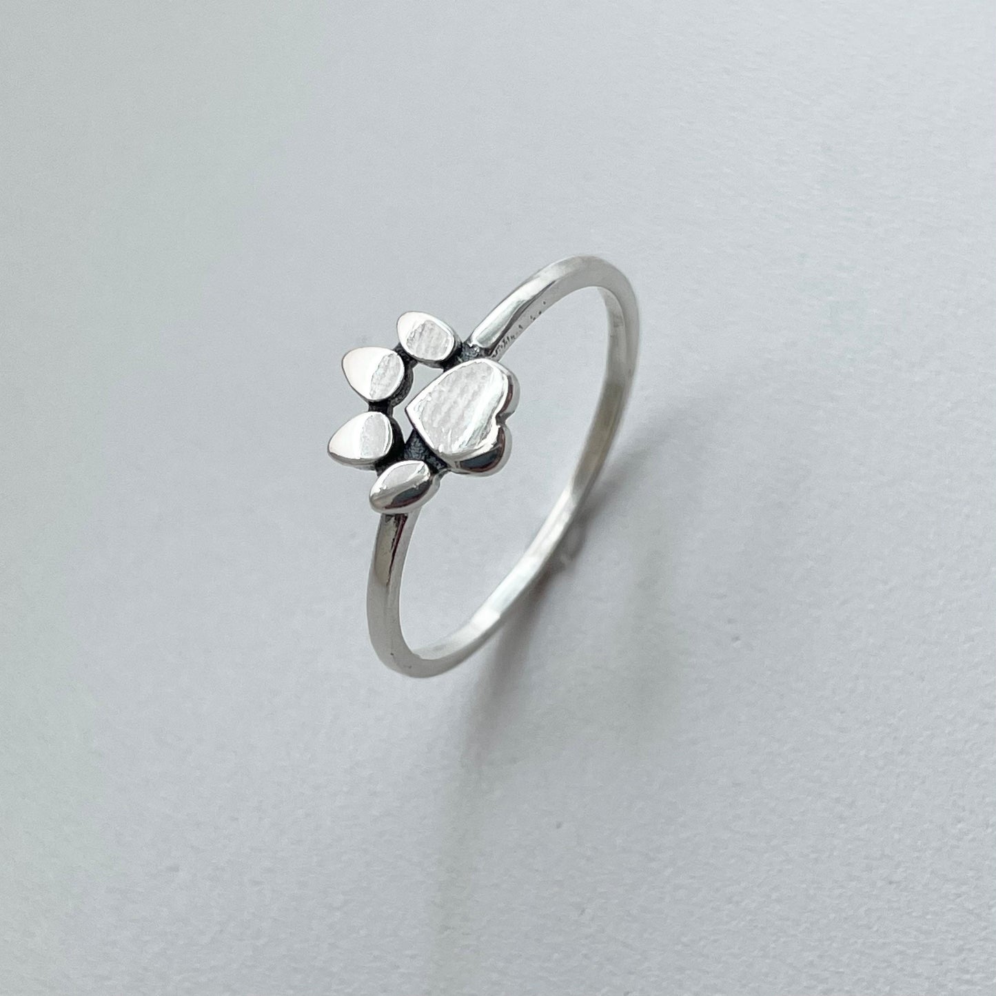 Sterling Silver Paw Print Heart Ring: Animal Lover Jewelry