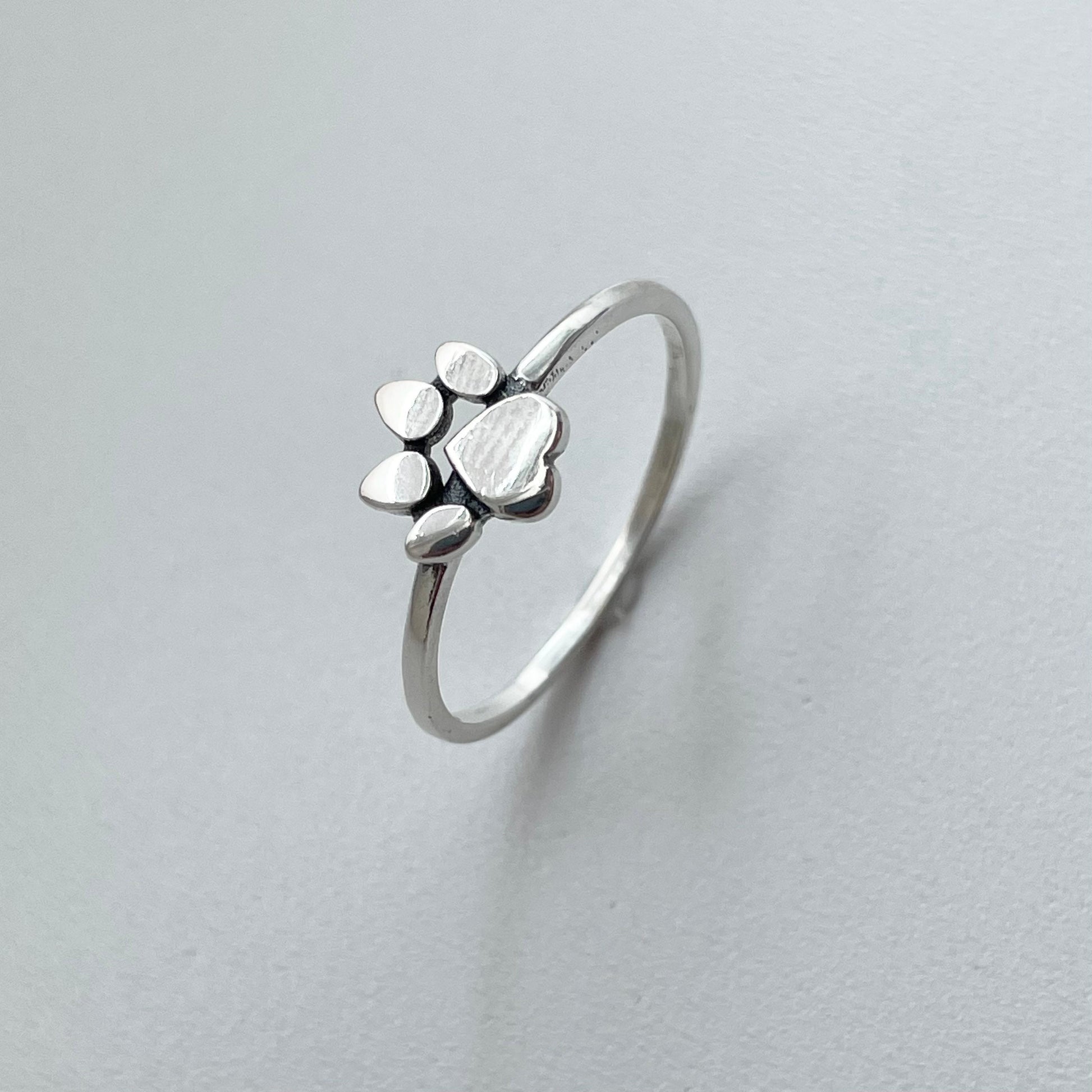 Sterling Silver Paw Print Heart Ring: Animal Lover Jewelry