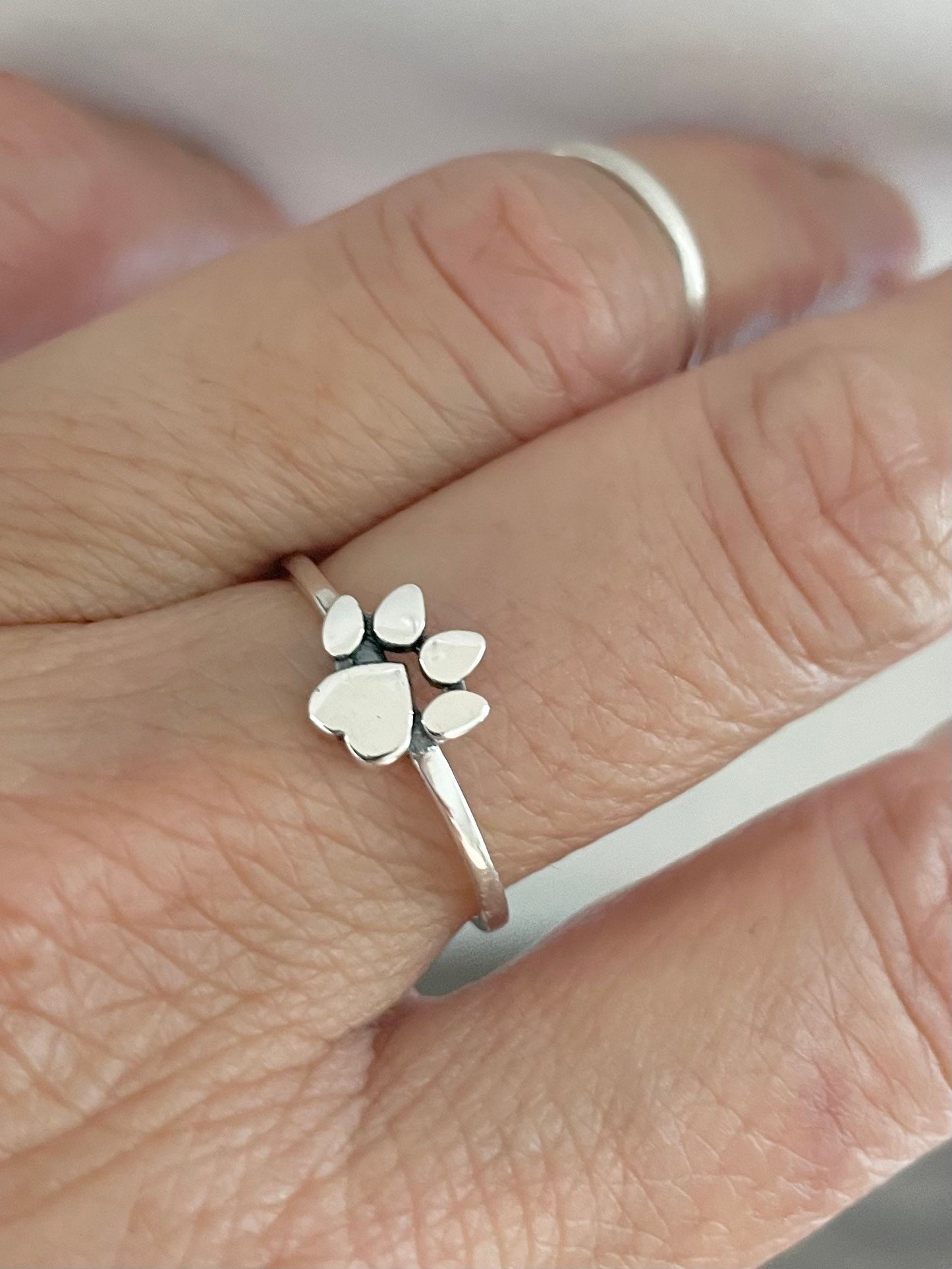 Sterling Silver Paw Print Heart Ring: Animal Lover Jewelry