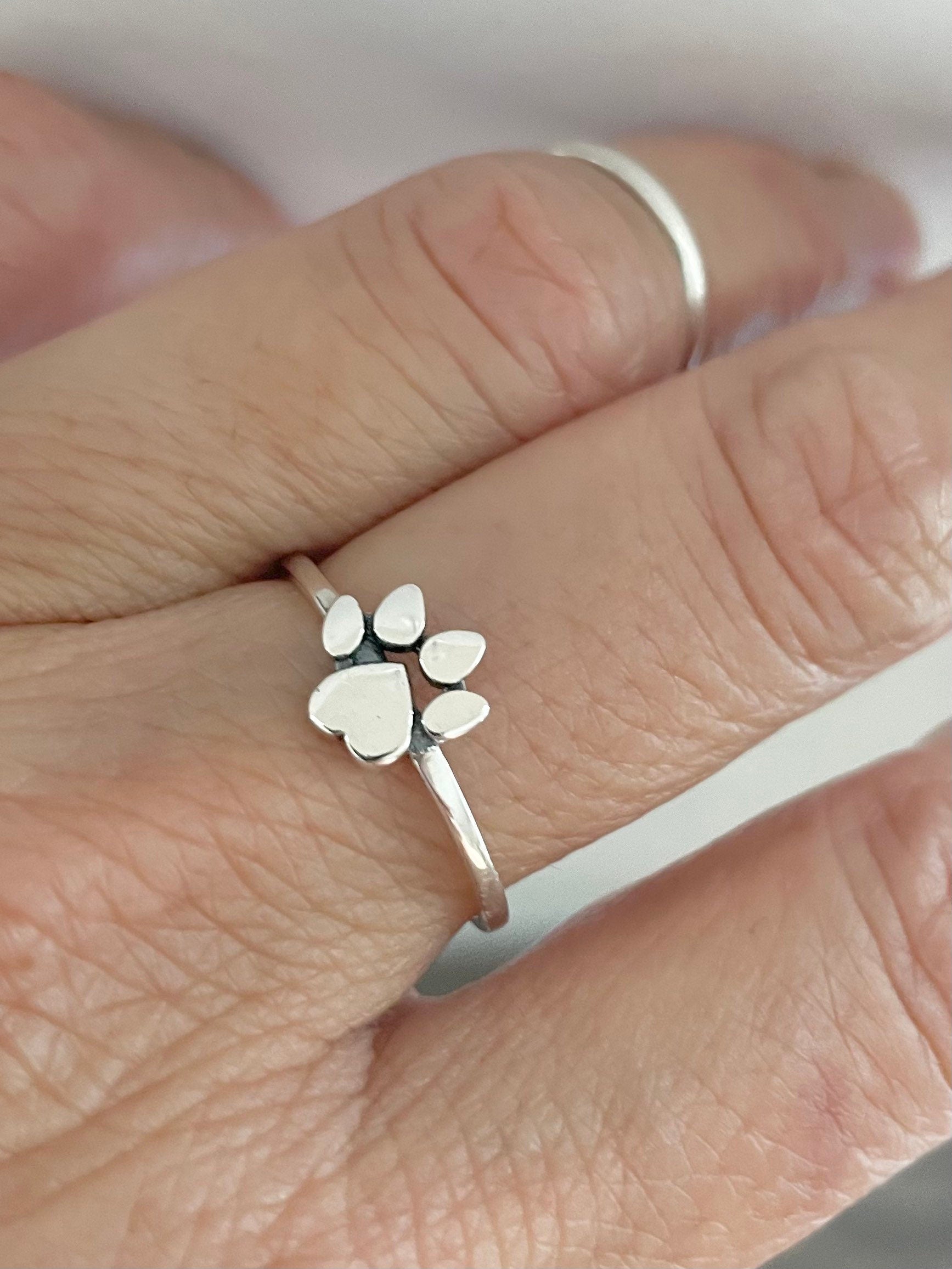 Sterling Silver Paw Print Heart Ring: Animal Lover Jewelry