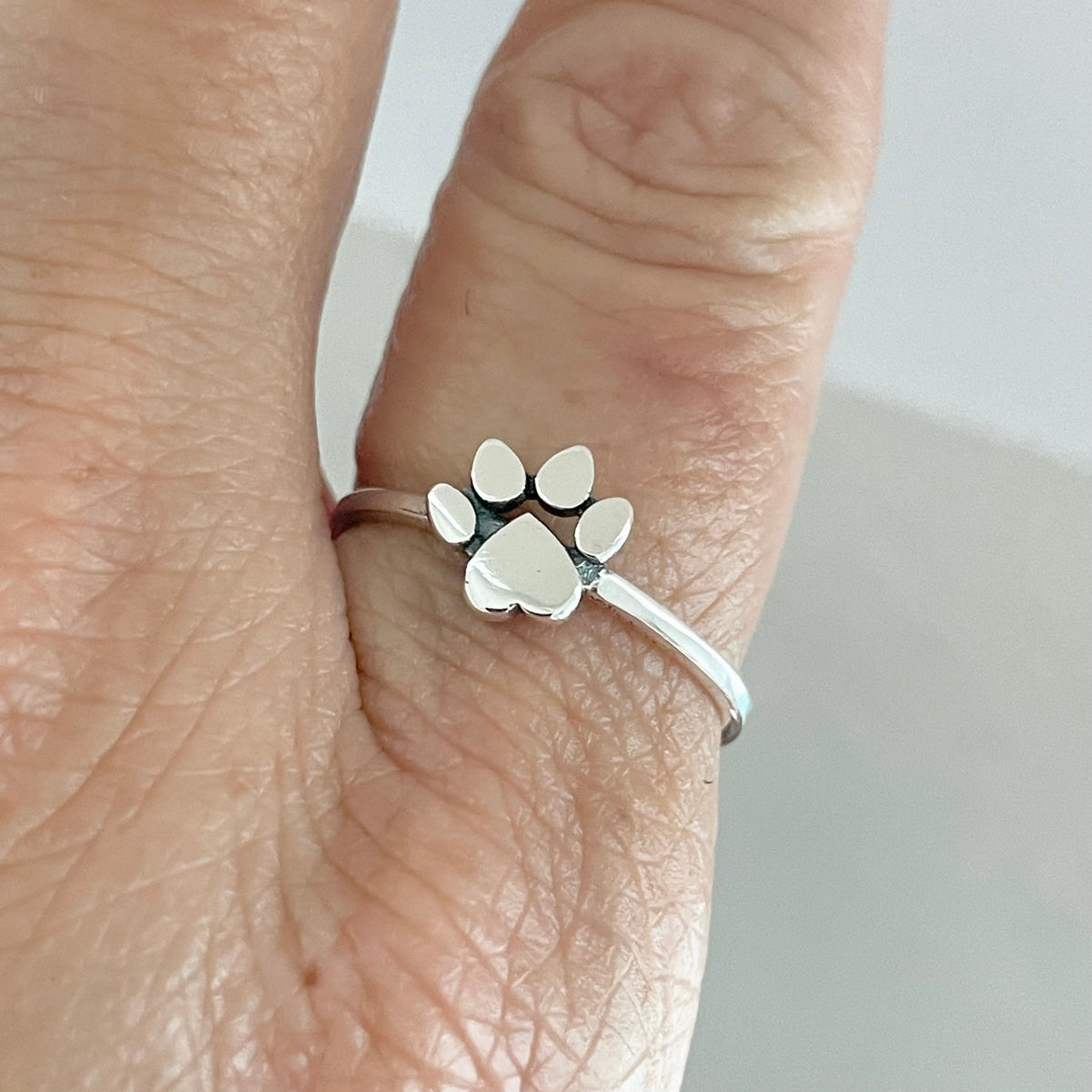 Sterling Silver Paw Print Heart Ring: Animal Lover Jewelry
