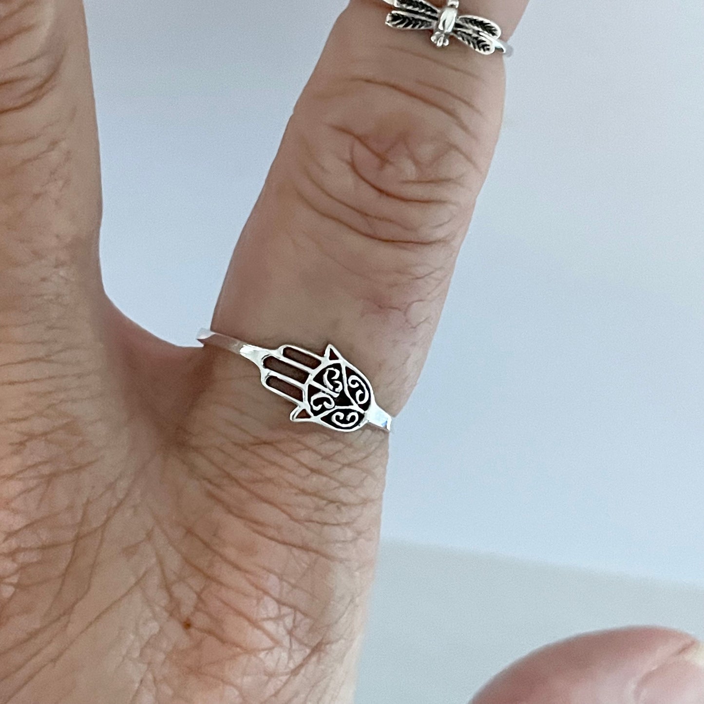 Sterling Silver Hamsa, Hamsa Hands, Jewish Star Ring, Dainty Hamsa Hands Ring, Star of David Ring, Hand of God Ring, Hamsa Promise Ring.