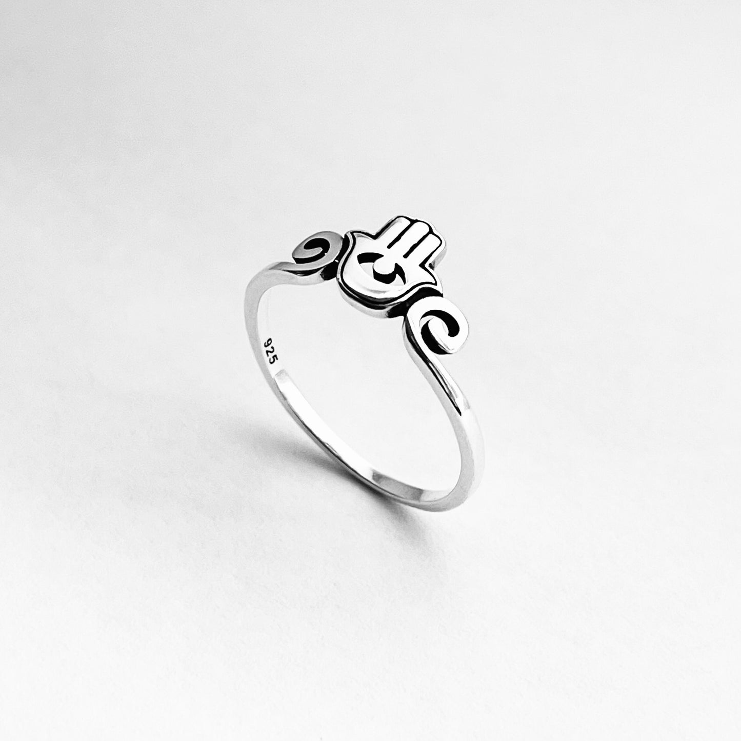 Sterling Silver Hamsa Hand Ring - Hamsa Ring - Evil Eye Ring - Protective Ring