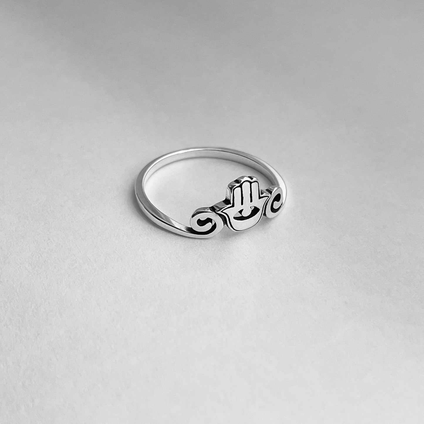 Oxidized Sterling Silver Hamsa Hand Ring: Protective Evil Eye Jewelry