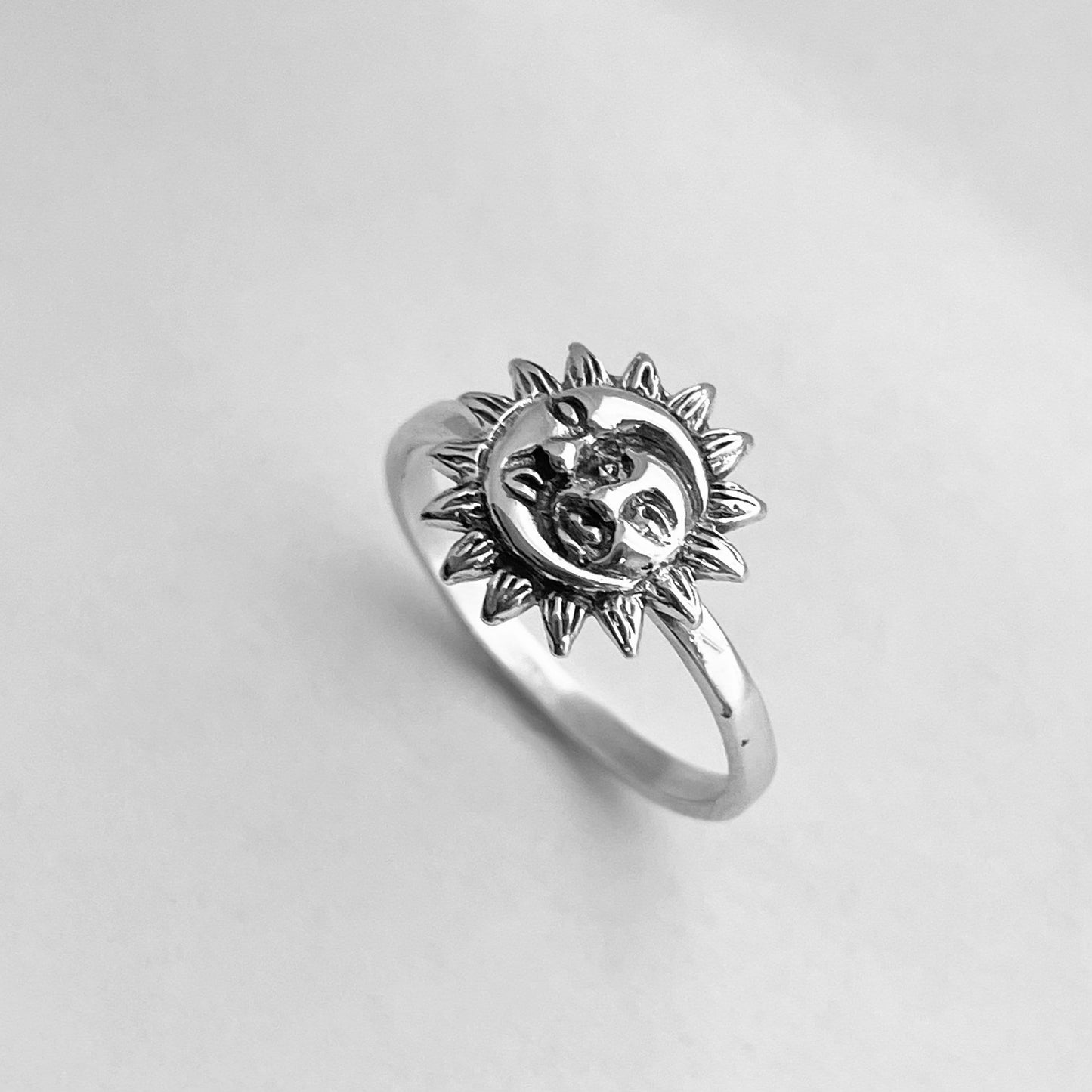 Sterling Silver Sun and Moon Ring, Silver Moon Ring, Silver Sun Ring, Sun Promise Ring, Moon Love Ring, Silver Sunshine Ring, Sun Face Ring,