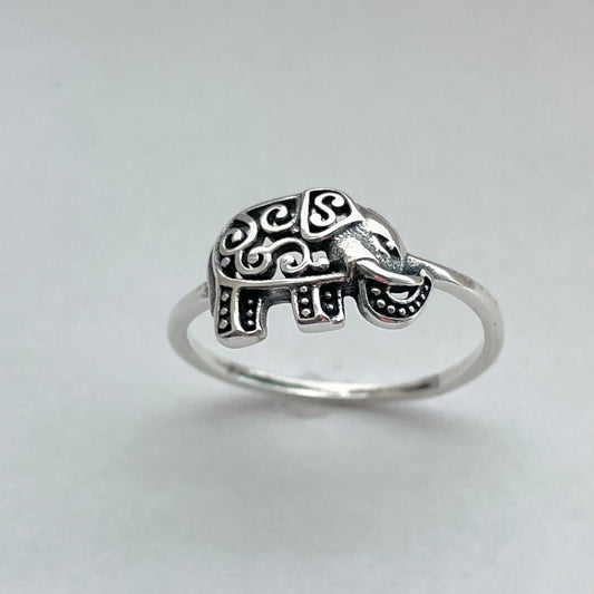 Oxidized Sterling Silver Filigree Elephant Ring