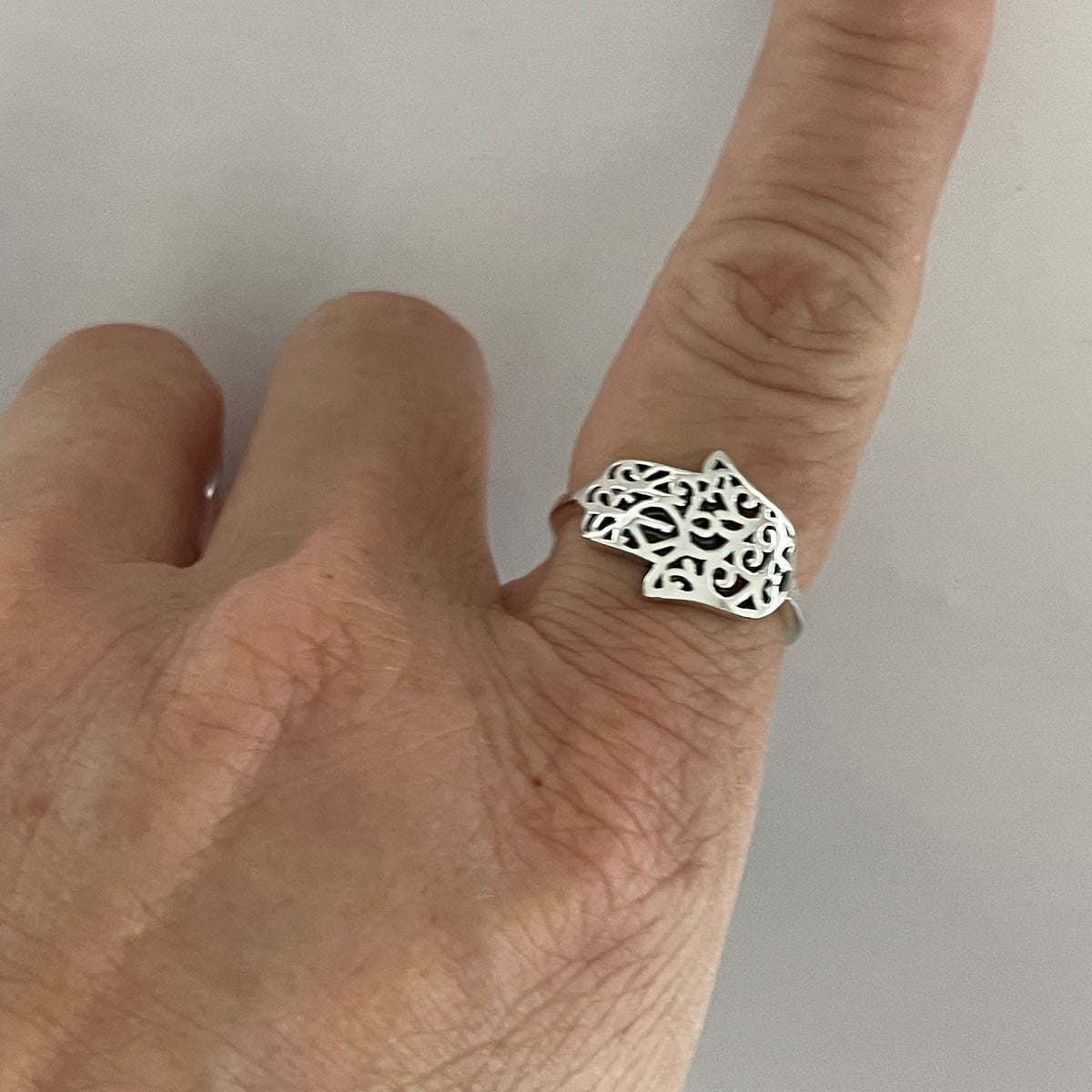 Sterling Silver Hamsa Ring: Hand of Fatima Protective Talisman