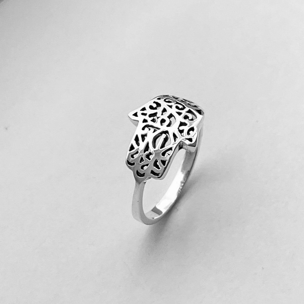 Sterling Silver Hamsa Ring: Hand of Fatima Protective Talisman
