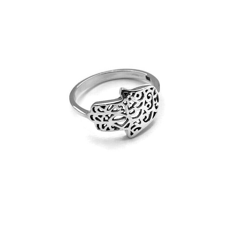 Sterling Silver Hamsa Sideway Ring, Hand of God Protective Ring, Hamsa Ring, Religious Ring, Hand Ring