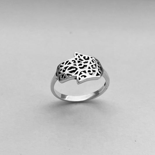 Sterling Silver Hamsa Ring: Hand of Fatima Protective Talisman