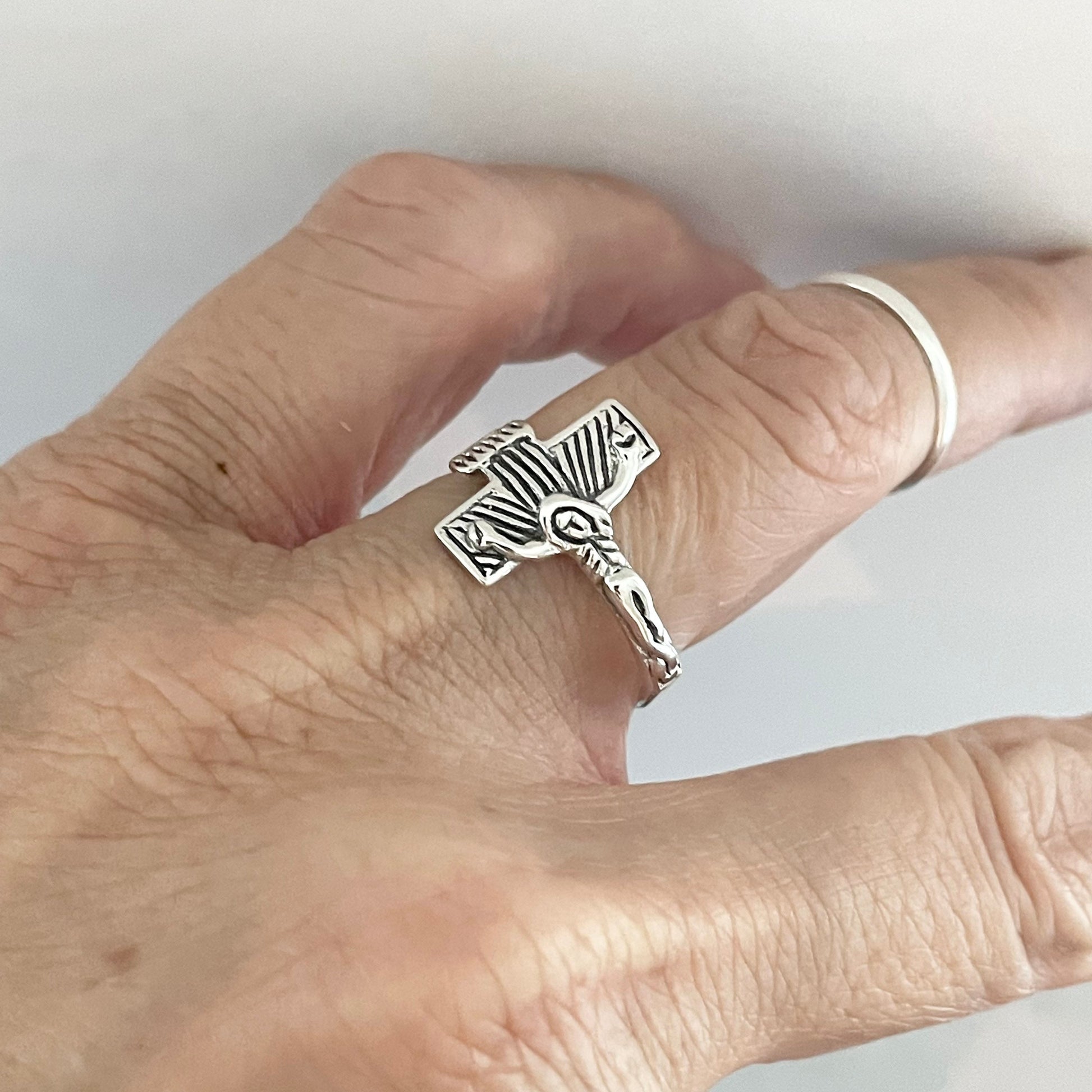 Sterling Silver Crucifix Ring, Silver Cross Ring, Promise Cross Ring, Silver Crucifix Ring, Love Cross Ring, Statement Ring, Boho Ring.