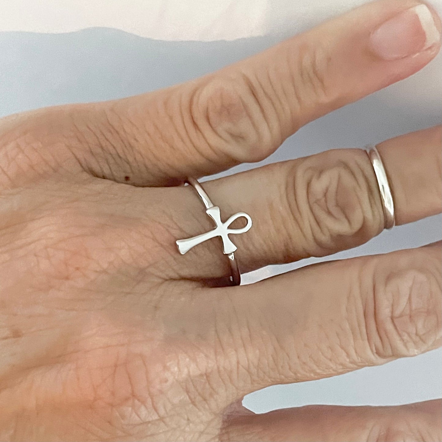 Sterling Silver Egyptian Ankh Dainty Ring, Silver Cross Ring, Silver Love Ring, Religious Ring, Silver Ring, Statement Ring.