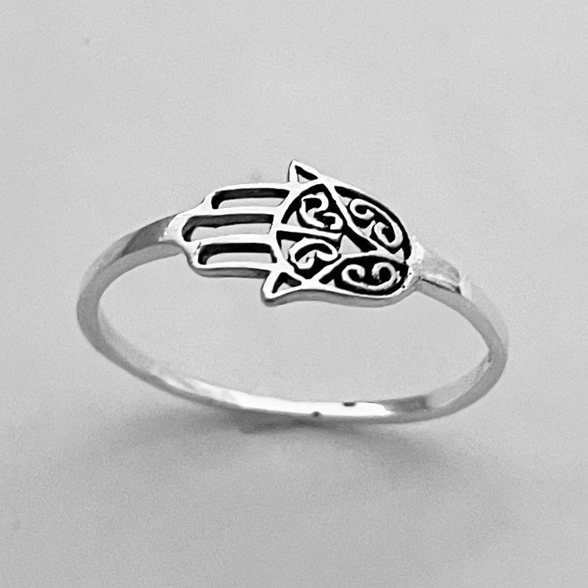 Sterling Silver Hamsa Ring: Dainty Star of David, Hand of God